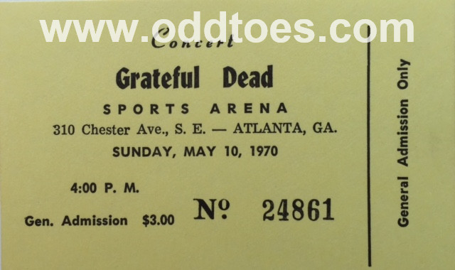 Grateful Dead FULL Unused Concert Ticket 1970