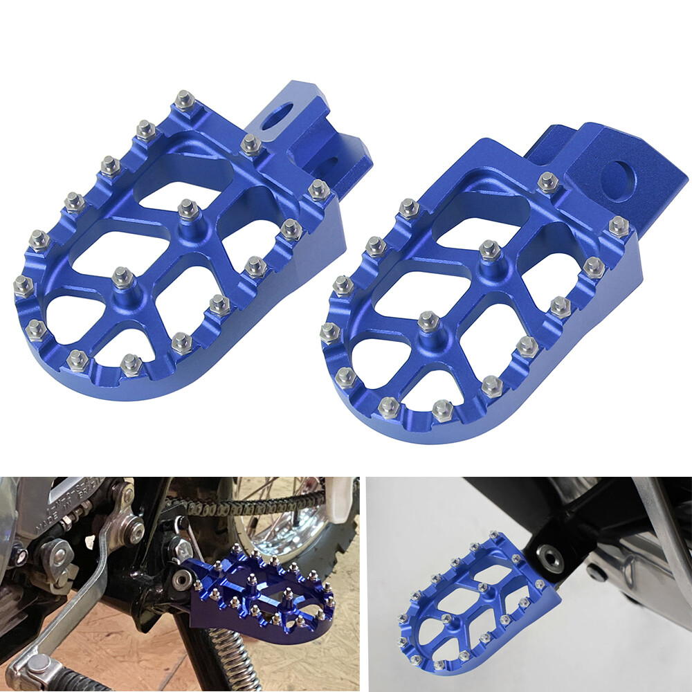 Blue CNC Wide Foot Pegs Footrest For Yamaha XT250 YZ125 YZ80 WR250 TTR90 TTR125