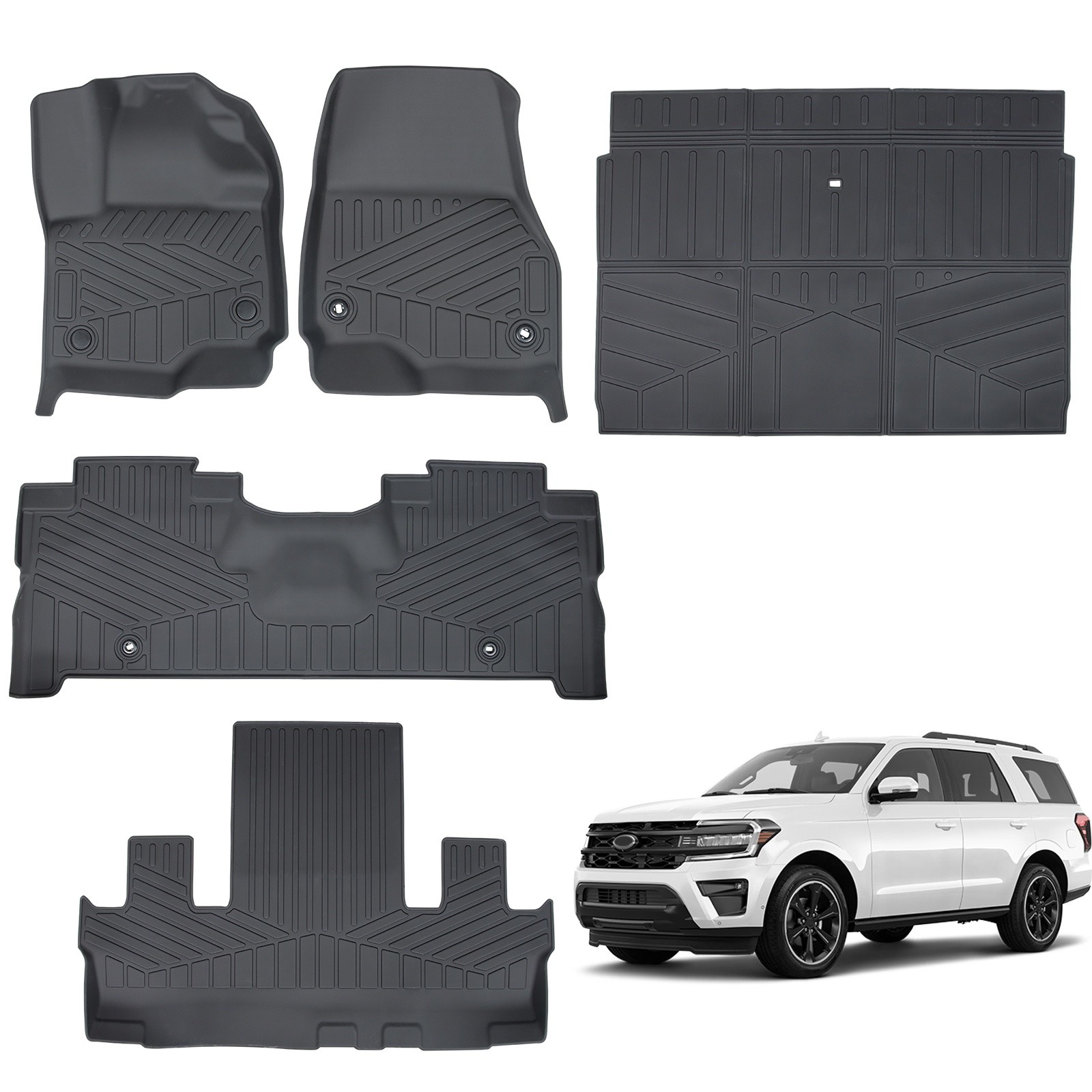 7 Seats TPE Rubber Floor Mats Trunk Cargo Liners For 2018-2025 Ford Expedition