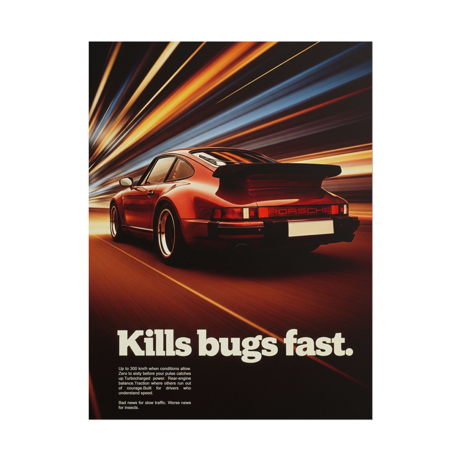Porsche 911 Turbo Poster - Vintage Speed Racing Wall Art Kills Bugs Fast