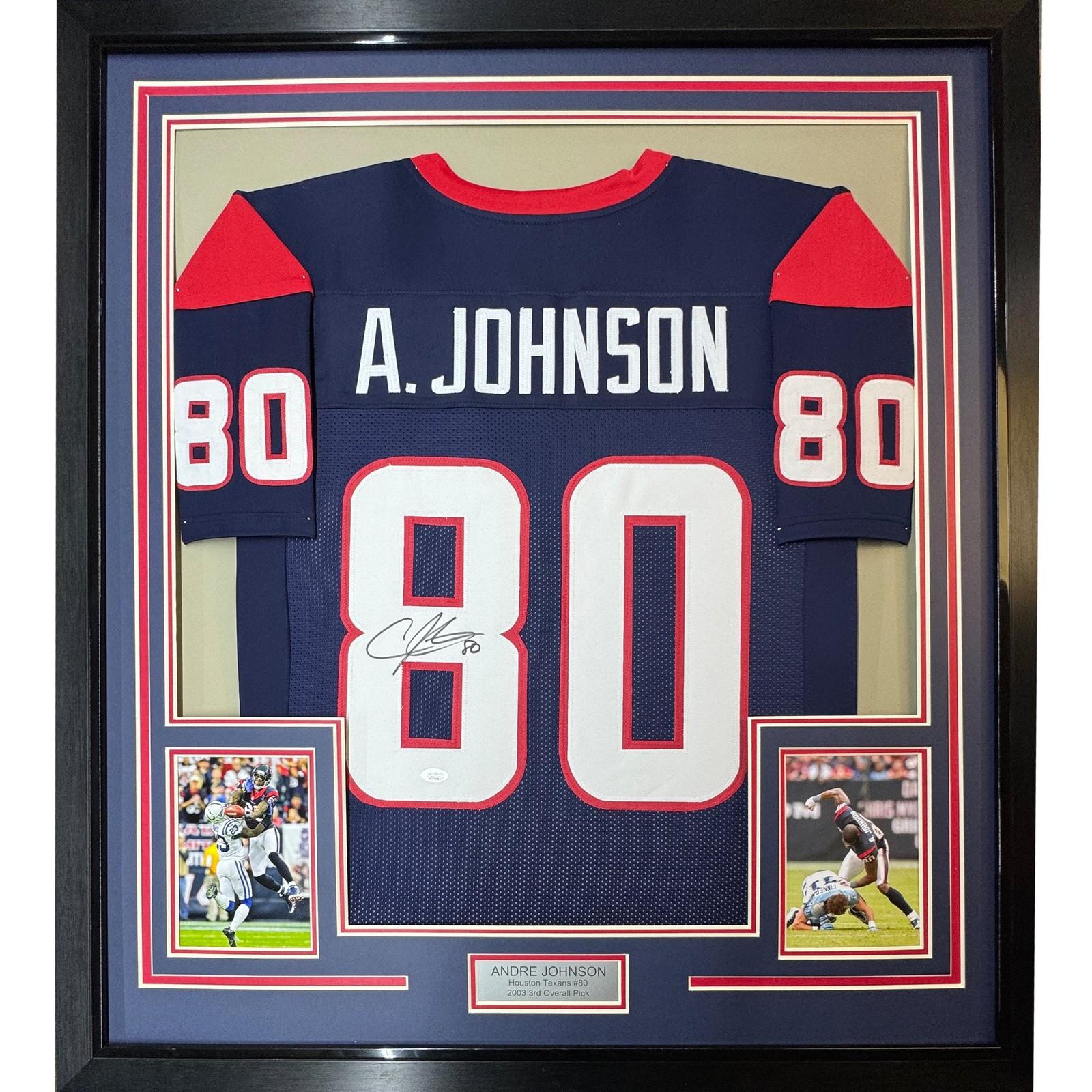FRAMED Signed ANDRE JOHNSON 35x39 Houston Blue Jersey JSA COA Auto FRAMED Signed ANDRE JOHNSON 35x39 Houston Blue Jersey JSA COA Auto
