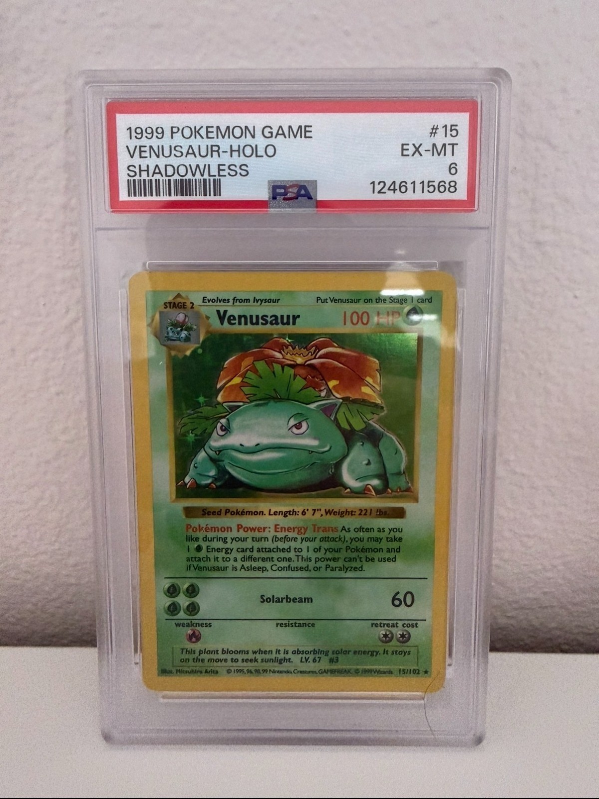 1999 POKEMON BASE SET SHADOWLESS #15 VENUSAUR-HOLO PSA 6