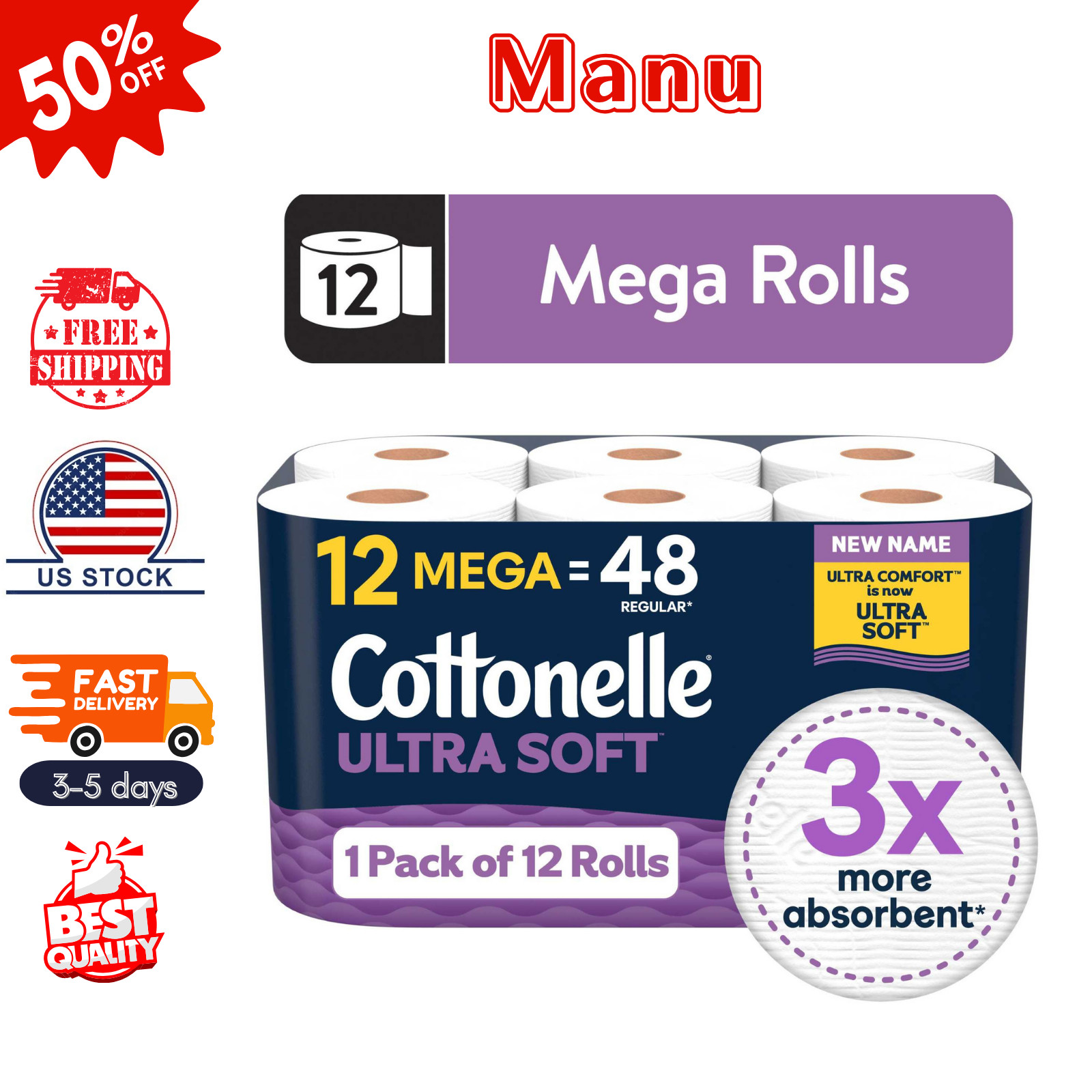 SALE Cottonelle Ultra Soft Toilet Paper, 12 Mega Rolls - FREESHIP
