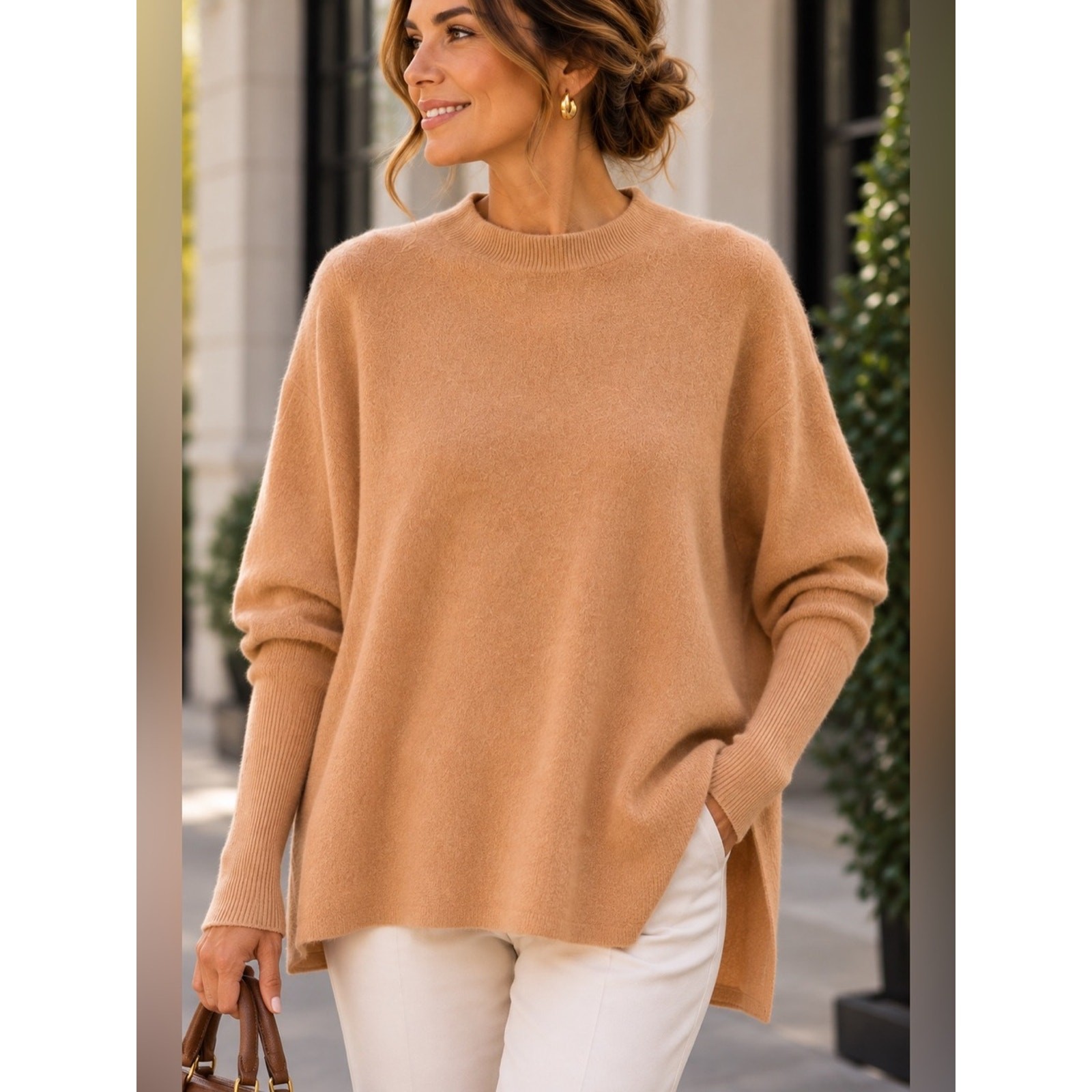 Maeve by Anthropologie 100% Cashmere Oversized Dolman Sweater Camel Tan Medium