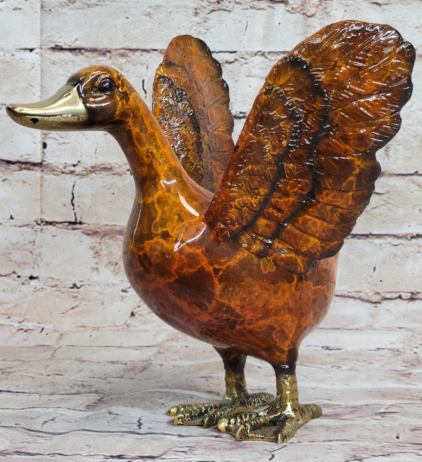 Signed Moigniez Marsh Duck Bronze Statue Sculpture Marble Base Figurine Art Deco