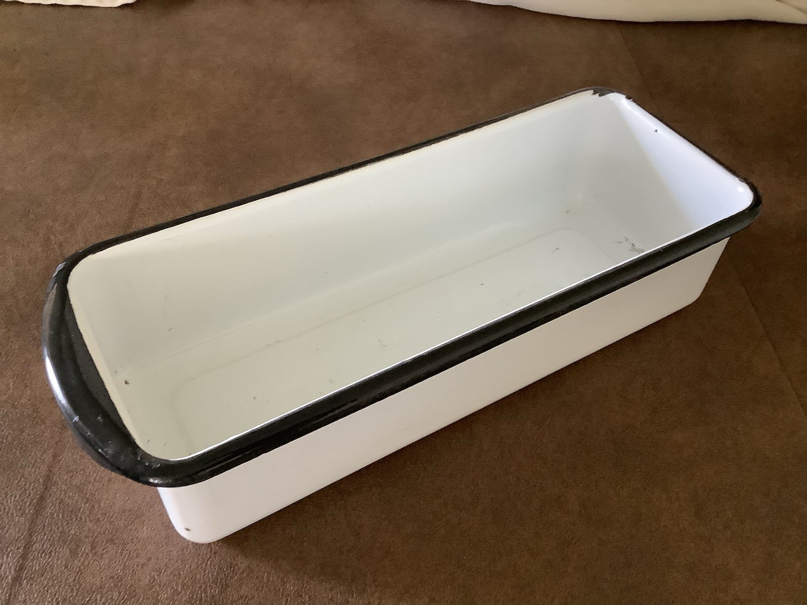 Vintage Enamel Rectangular Kitchen Fridge Storage Container White Black Trim
