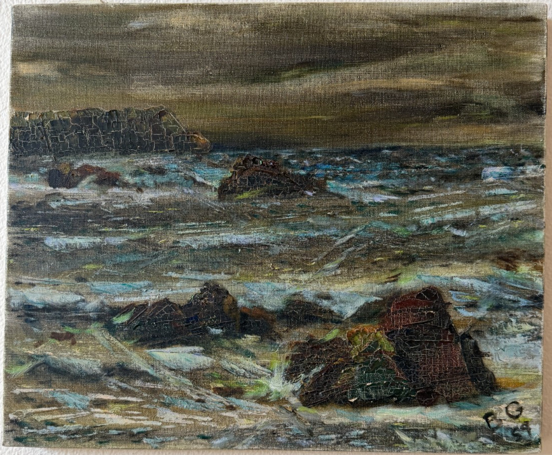 Vintage Mid Century Modern Coastal Seascape Oil Painting Impasto Signed Original