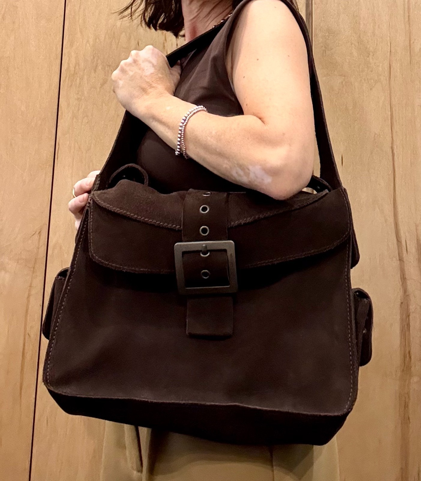 Vintage Dolce & Gabbana Brown Suede Grommet Shoulder Bag Y2K Leopard D&G