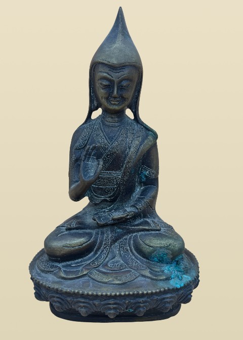 Antique Copper Tsongkhapa Statue Tibetan Handcrafted Brass Buddha Collectible