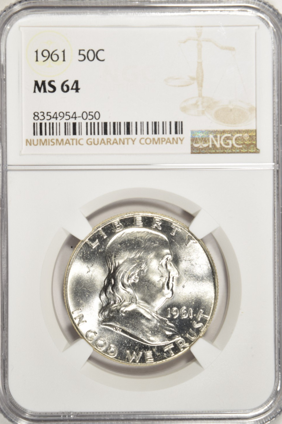 1961 FRANKLIN HALF DOLLAR ~ NGC MS64 ~ BRIGHT WHITE