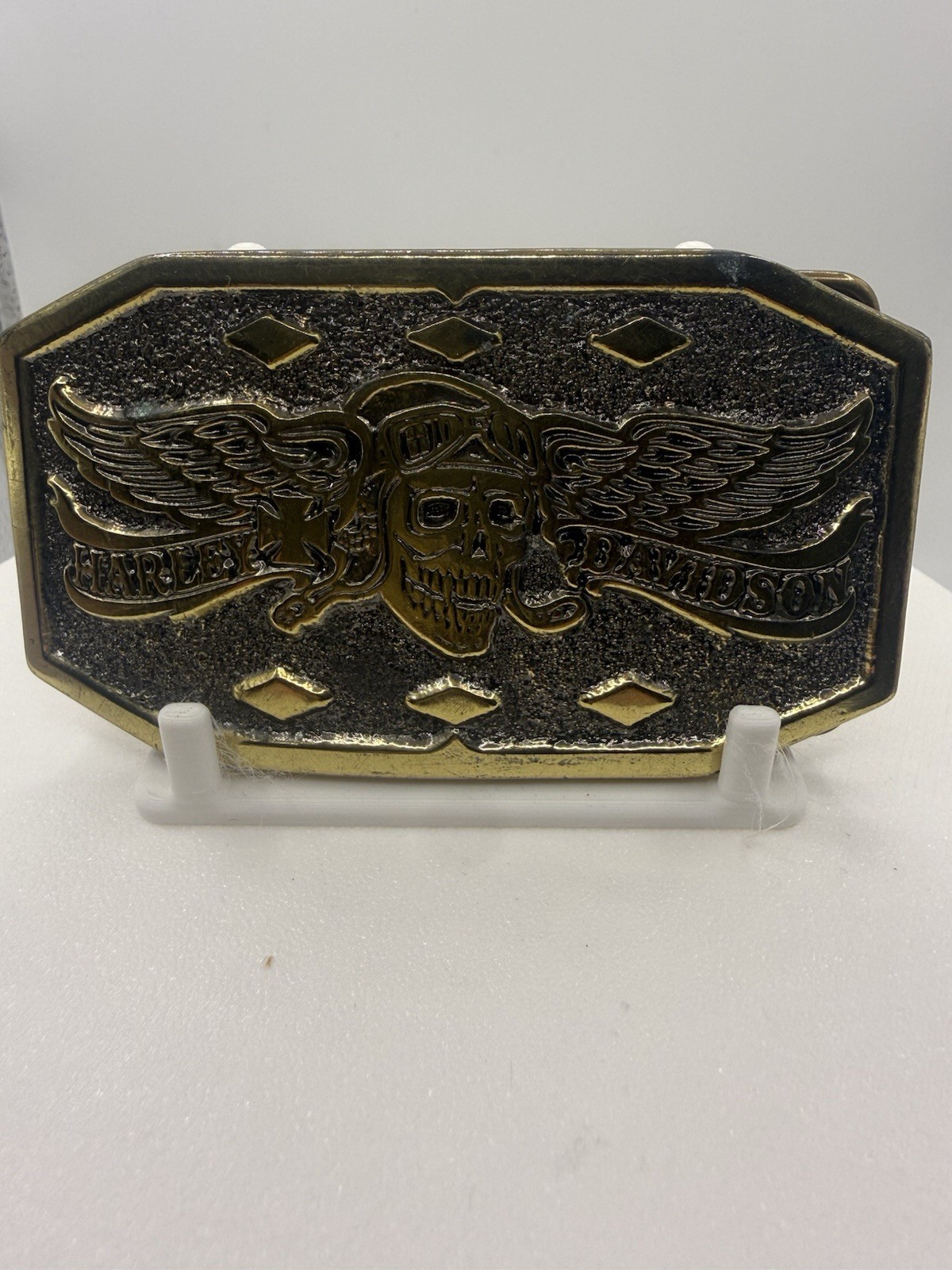 Vintage 1975 Harley Davidson Winged Skull Belt Buckle #602 Great American USA