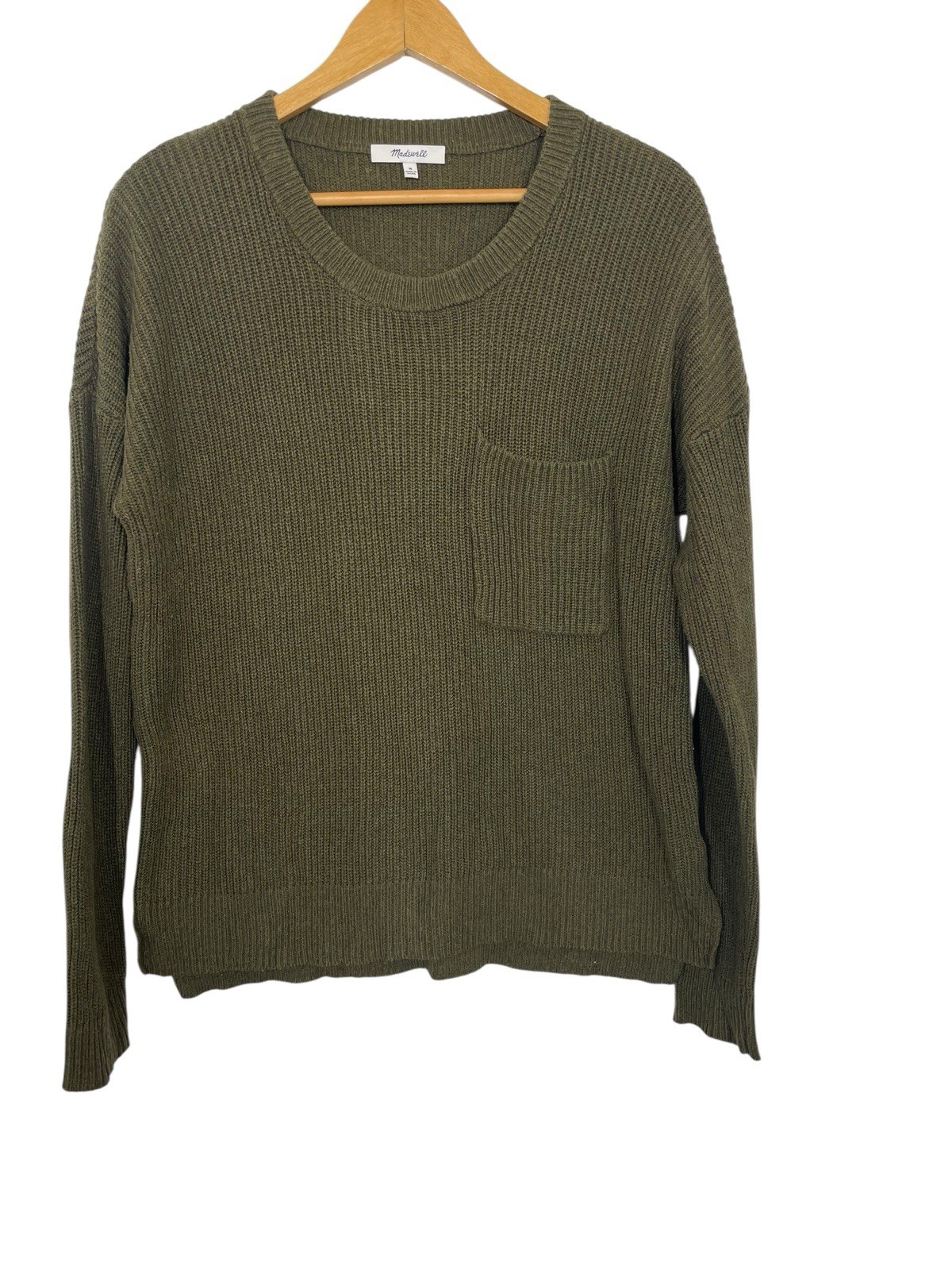 Madewell Womens Thompson Pocket Pullover Sweater Green Size Medium