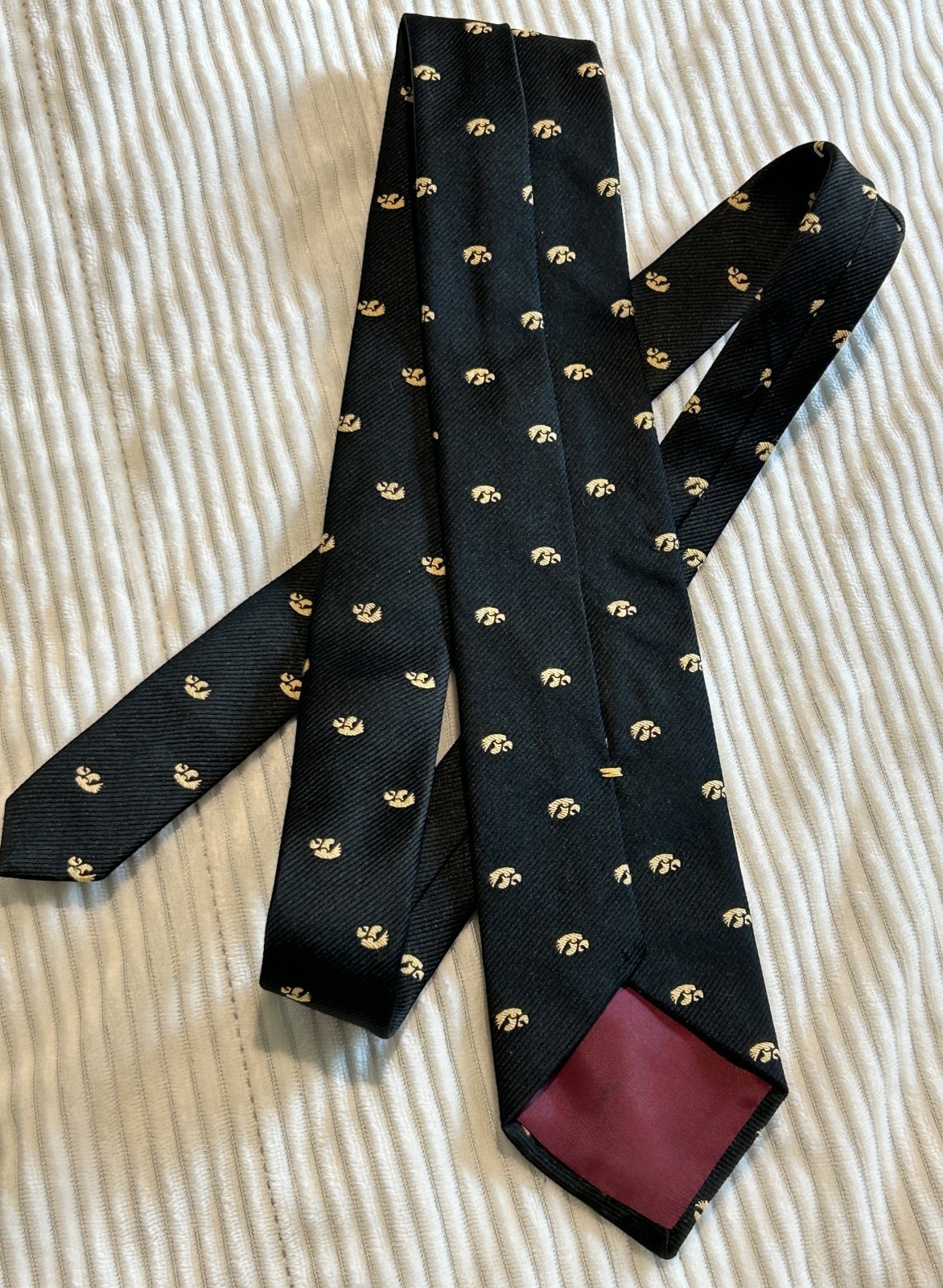 Vintage Iowa Hawkeyes Tie Delmar All Over Herky Mascot Logo Black Polyester USA