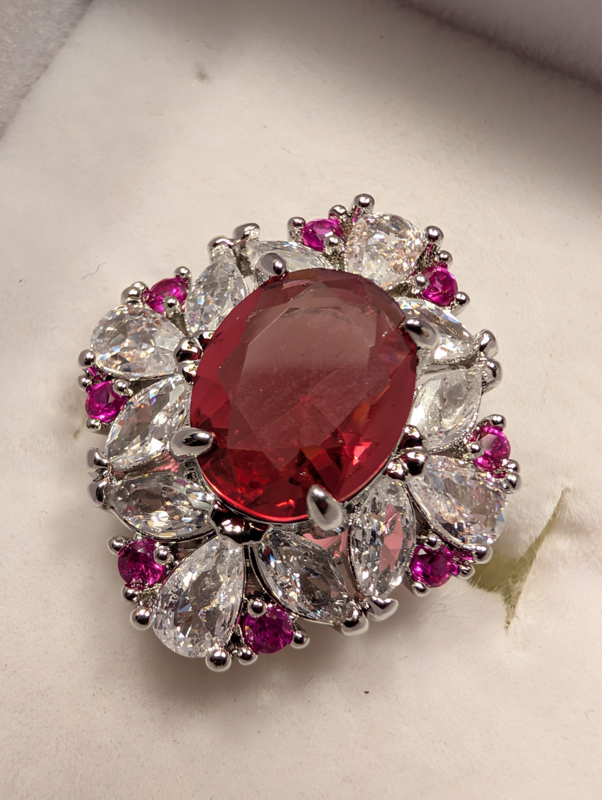 Sunburst 14k Over 925 (FF) Ruby Sz6 Ring 1/2ct Pink Diamonds Showstopper Custom