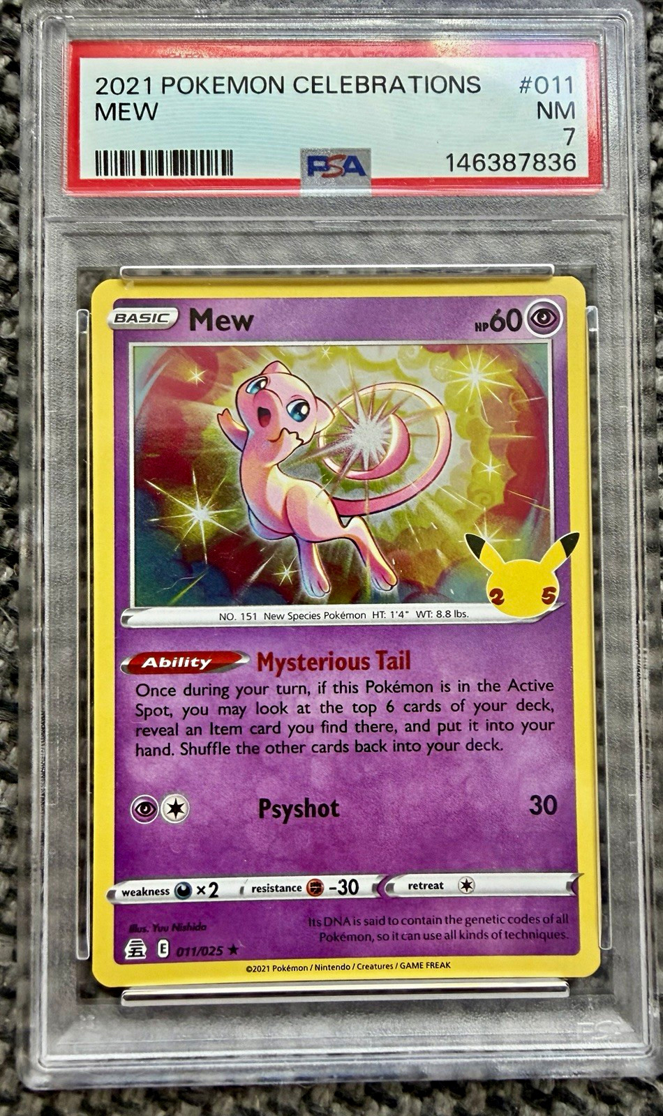 Pokemon TCG Mew 011/025 Celebrations Holo PSA 7 Graded 2021 25th Anniv
