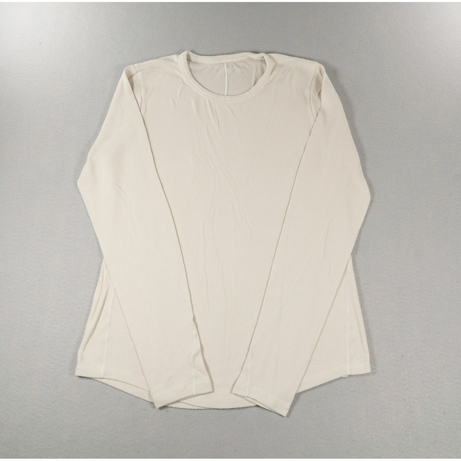 Lululemon Ribbed Knit Long Sleeve Top Cream Crew Neck Curved Hem Size 6-8