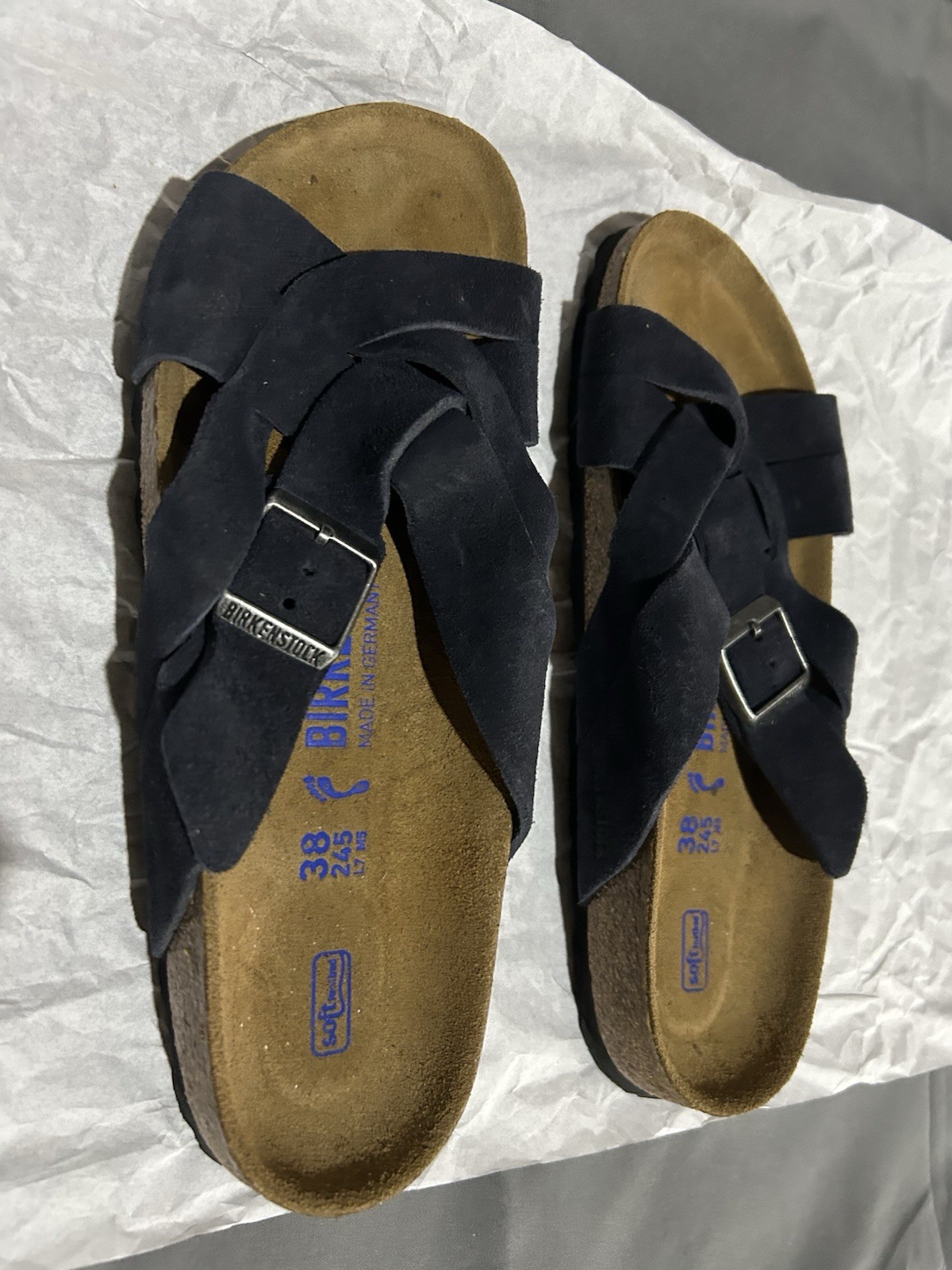 Birkenstock Yao Balance Blue Soft Suede Leather Braided Criss Cross Sandal Birkenstock Yao Balance Blue Soft Suede Leather Braided Criss Cross Sandal