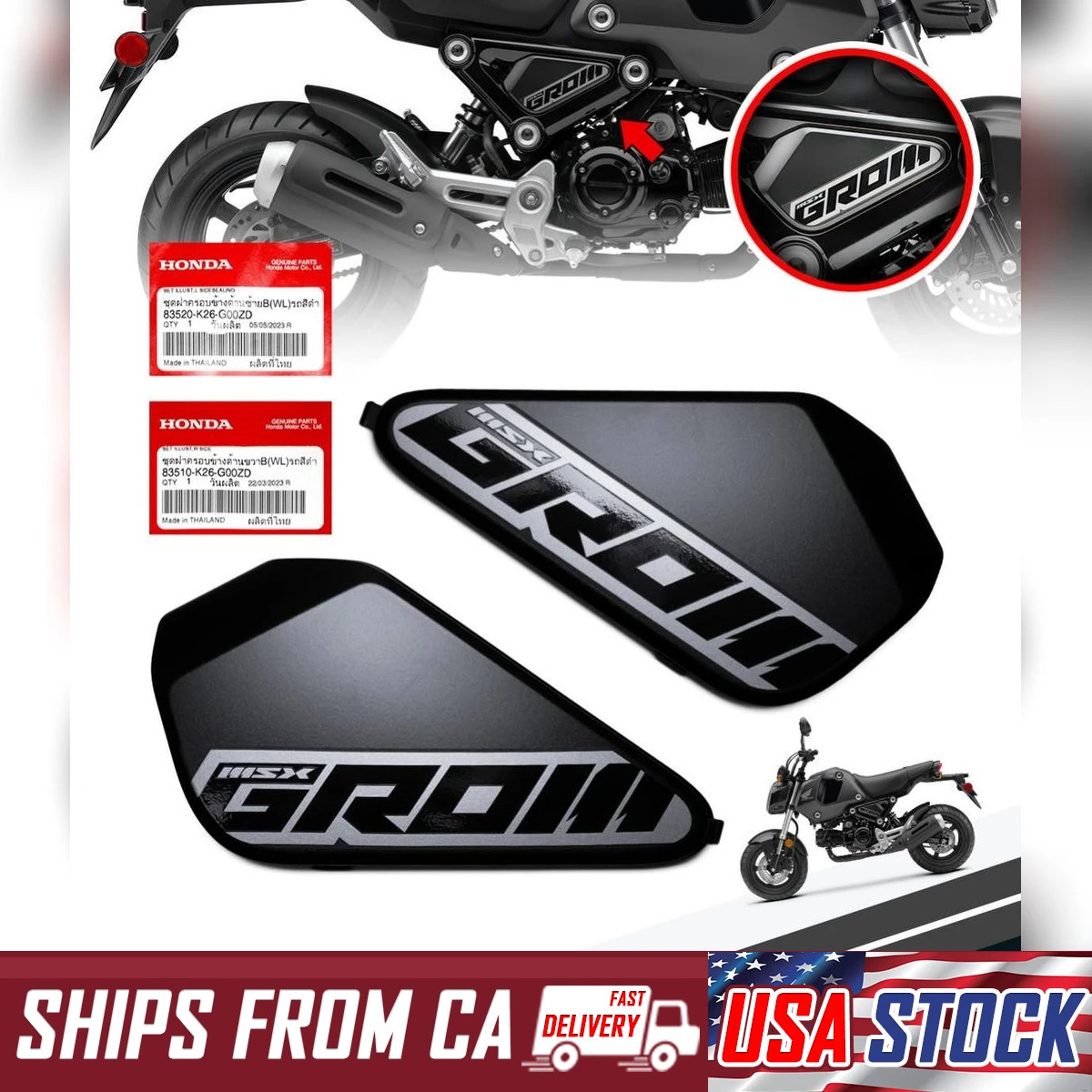 Infill Side Panel Fairing Cover Set Pair Black For Honda New Grom Msx 2021-2023