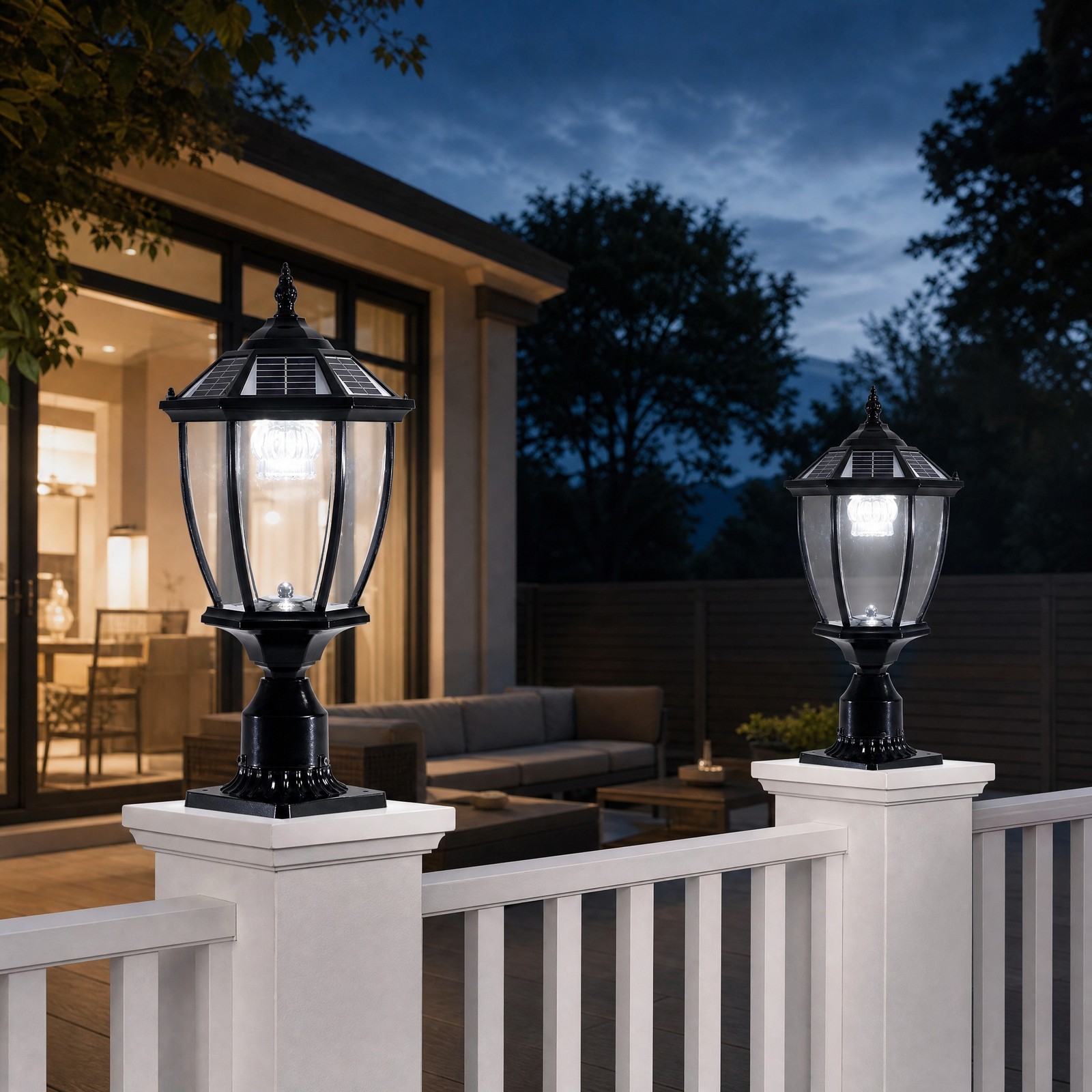 2 Pack 20\'\' Dusk to Dawn Solar Lamp Post LED Light Outdoor with Pier Mount Base