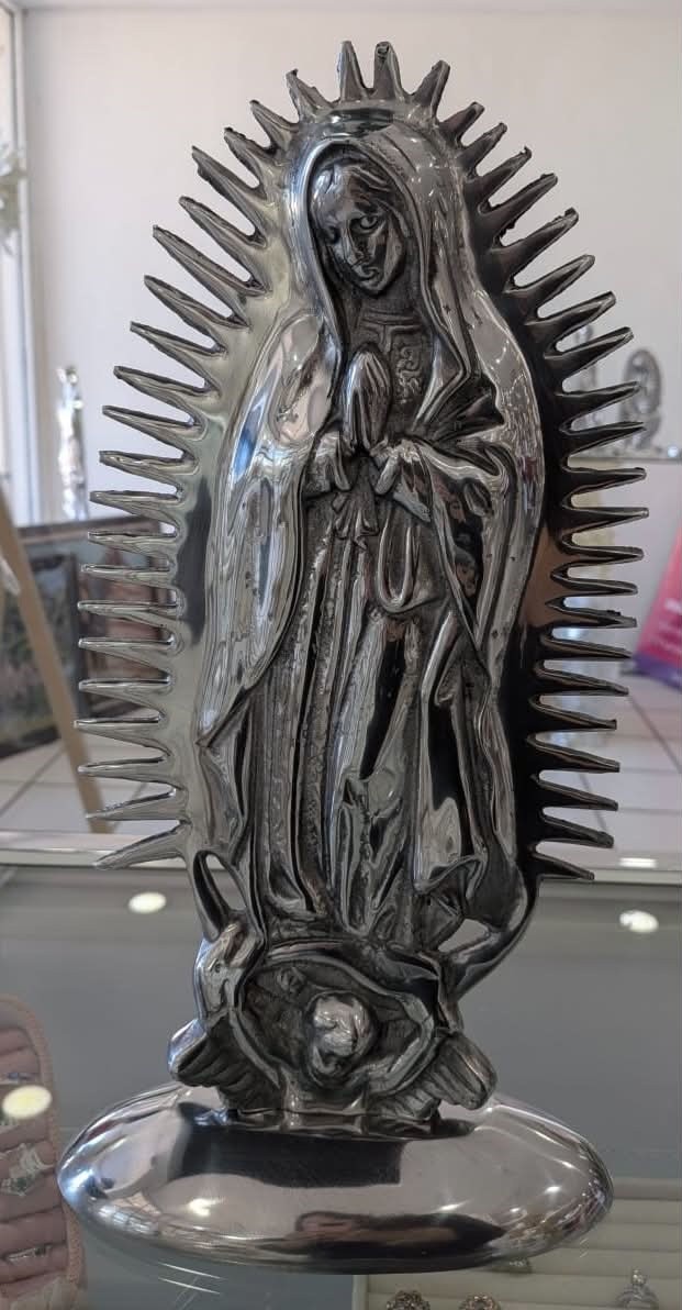 Virgen De Guadalupe 12.8” Mexican PEWTER Figurine, Virgin Mary Religiosos