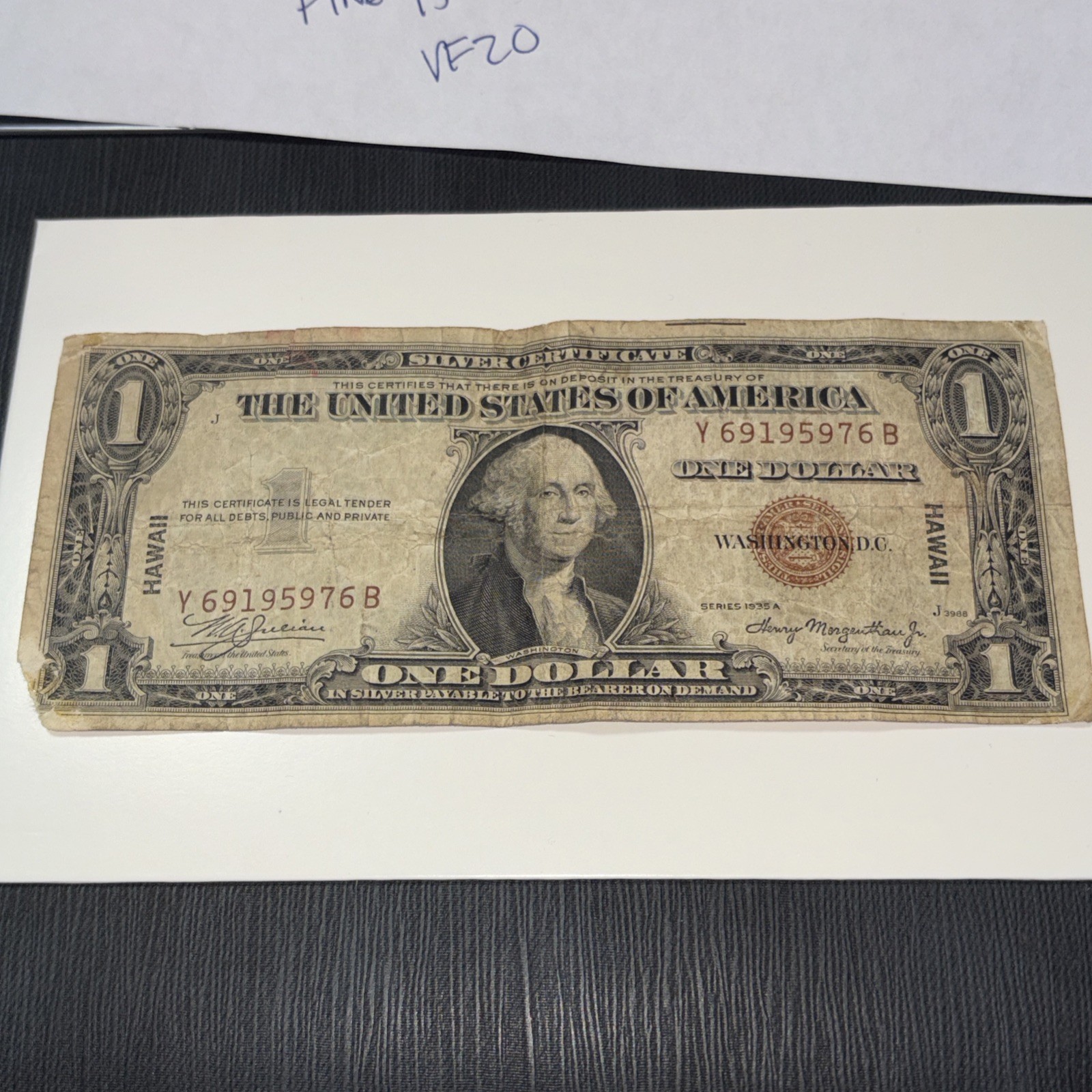 1935A $1 Hawaii Silver Certificate Fr.2300 WWII Emergency Issue Y-B BLOCK FINE15 1935A $1 Hawaii Silver Certificate Fr.2300 WWII Emergency Issue Y-B BLOCK FINE15