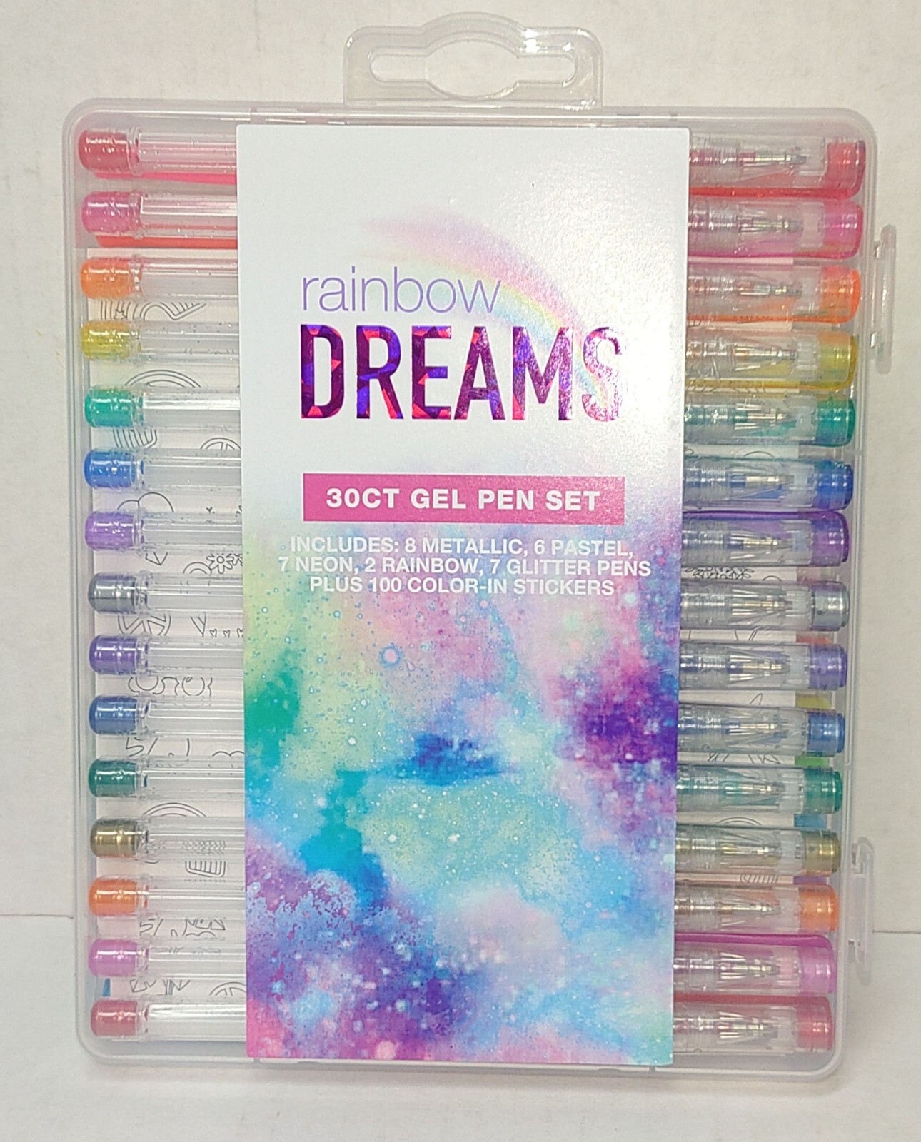 Rainbow Dreams 30 ct Gel Pen Boxed Set + 100 Color In Stickers  Brand New