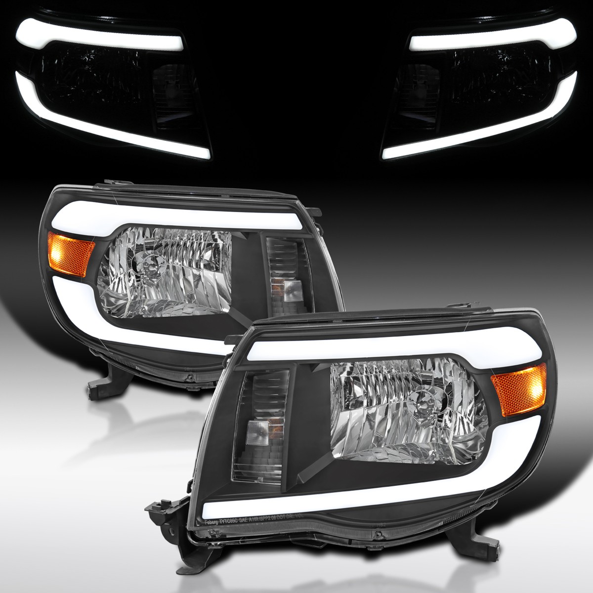 Fit 2005-2011 Toyota Tacoma Black LED Tube Headlights Headlamps Left+Right 05-11 Fit 2005-2011 Toyota Tacoma Black LED Tube Headlights Headlamps Left+Right 05-11