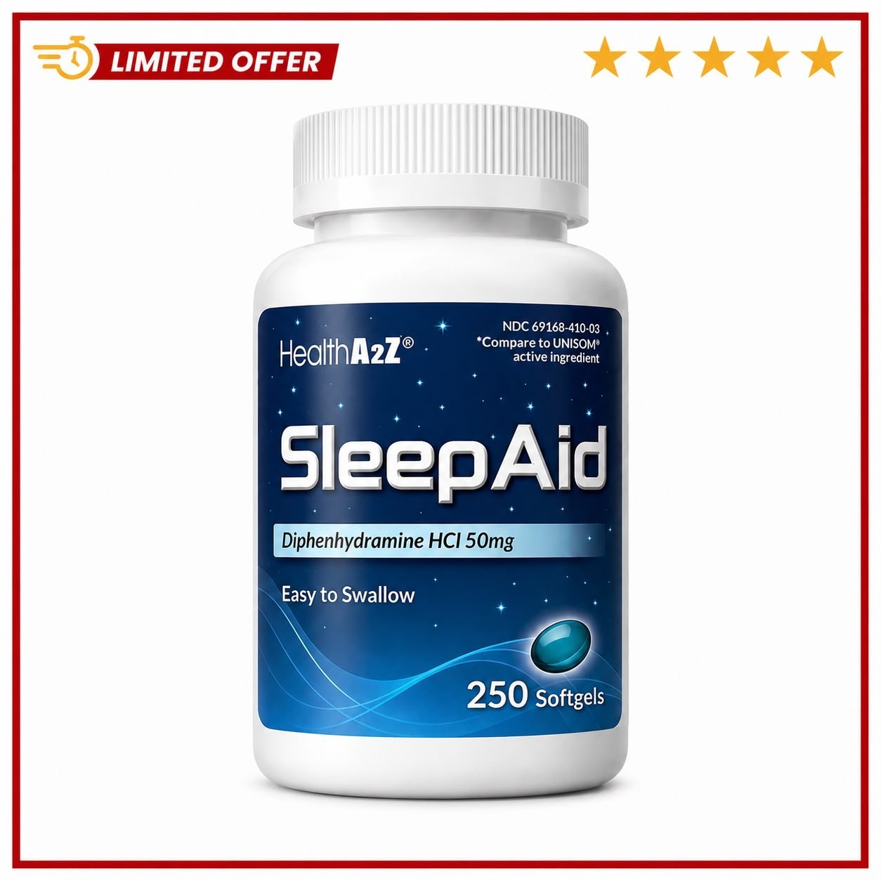 Sleep Aid, Diphenhydramine HCl 50mg, 250 Softgels, Supports Deeper Restful Sleep