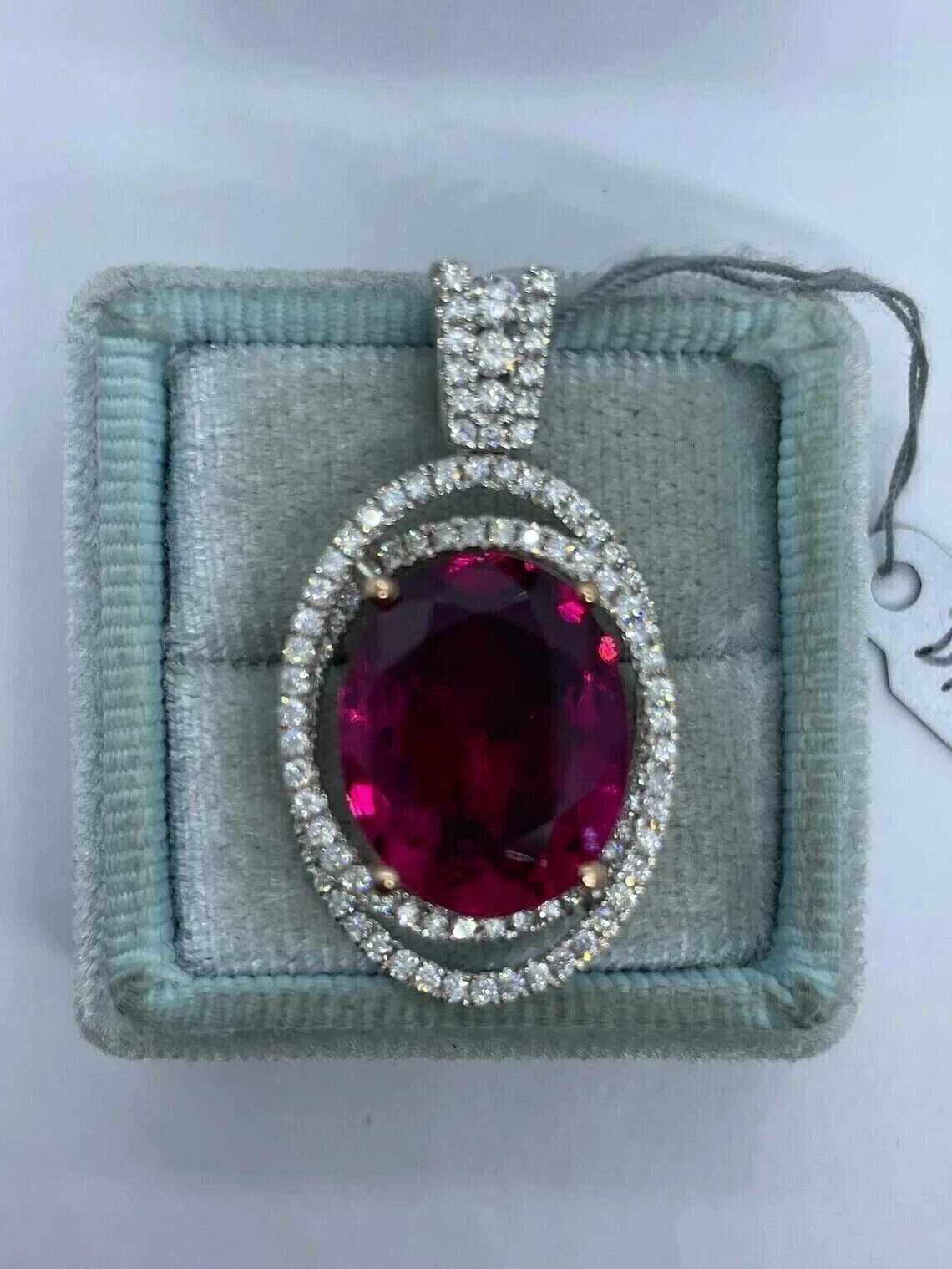 7.20Ct Oval Cut Natural Red Ruby & Diamond 14K White Gold Luxurious Pendant