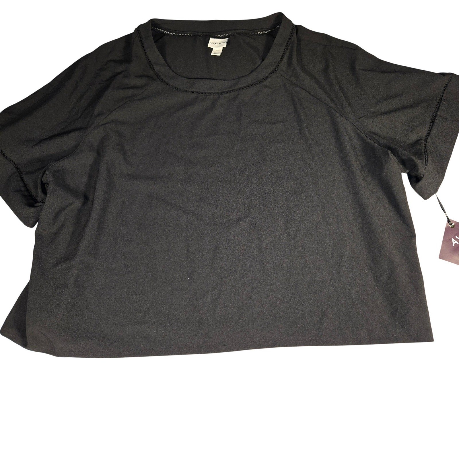 Ava & Viv Womens 4X Black Short Sleeve Ladder Lace Trim Blouse Top NWT