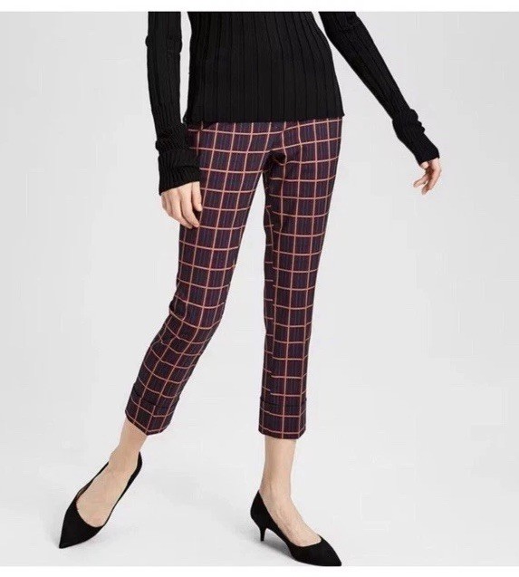 Theory Women’s 28 Crop Cuff in Purple York Plaid Stretch Wool Tapered Pants Theory Women’s 28 Crop Cuff in Purple York Plaid Stretch Wool Tapered Pants