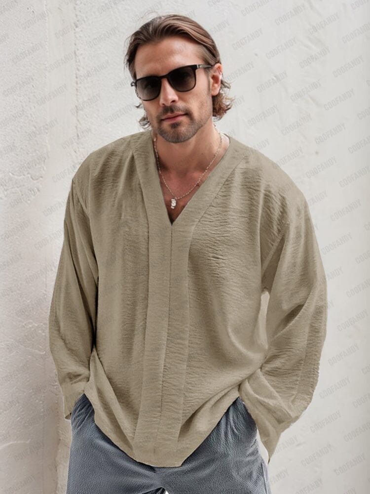 Stylish Leisure Simple Lightweight Khaki Pullover Top Long Sleeve Size XXL New