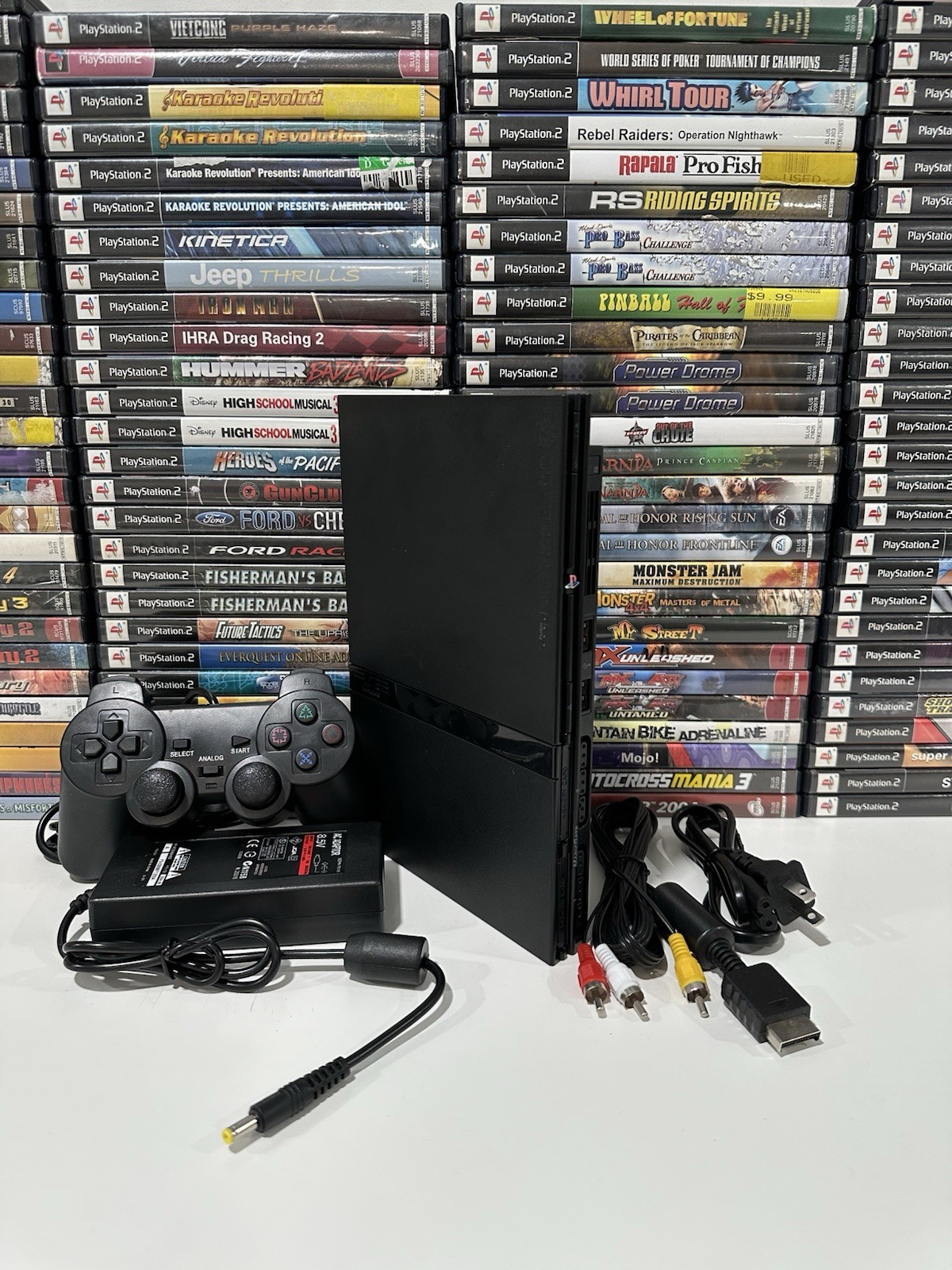 Sony PlayStation 2 PS2 Slim Black Console Bundle –Controller / Cables / Tested