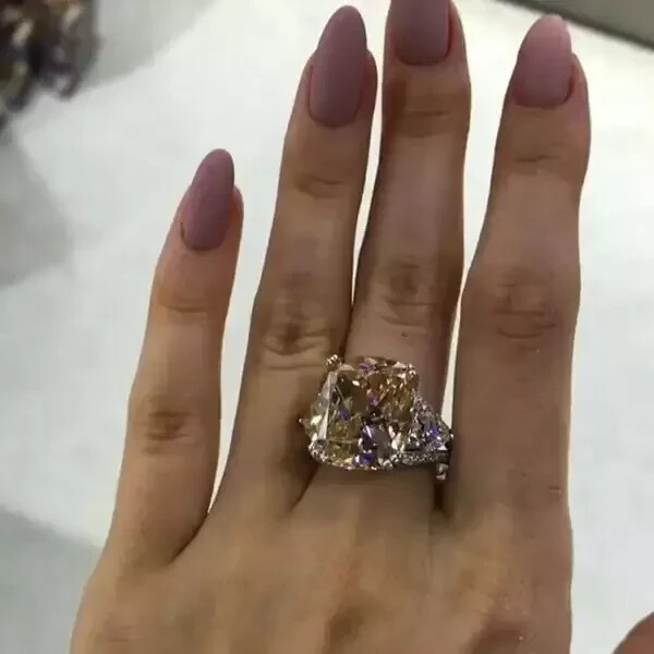 4 ct Lab Created Cushion Cut Champagne & Diamond Engagement Ring 14k Gold Plated