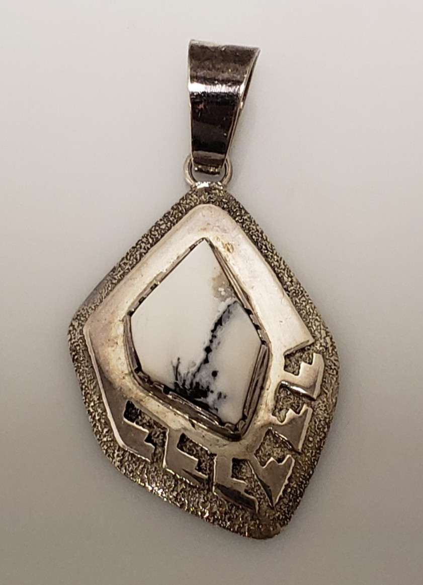 Navajo Oliver Smith Sterling Silver White Buffalo Turquoise Pendant -.37 Navajo Oliver Smith Sterling Silver White Buffalo Turquoise Pendant -.37
