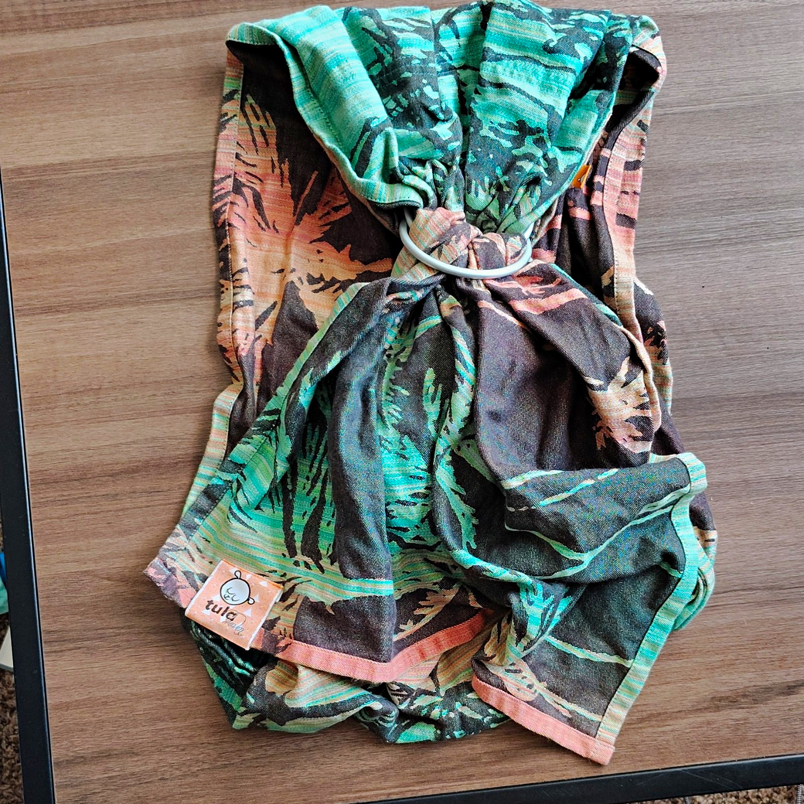 Tula Baby Ring Sling Carrier - Green Brown Black Beige Tropical Print