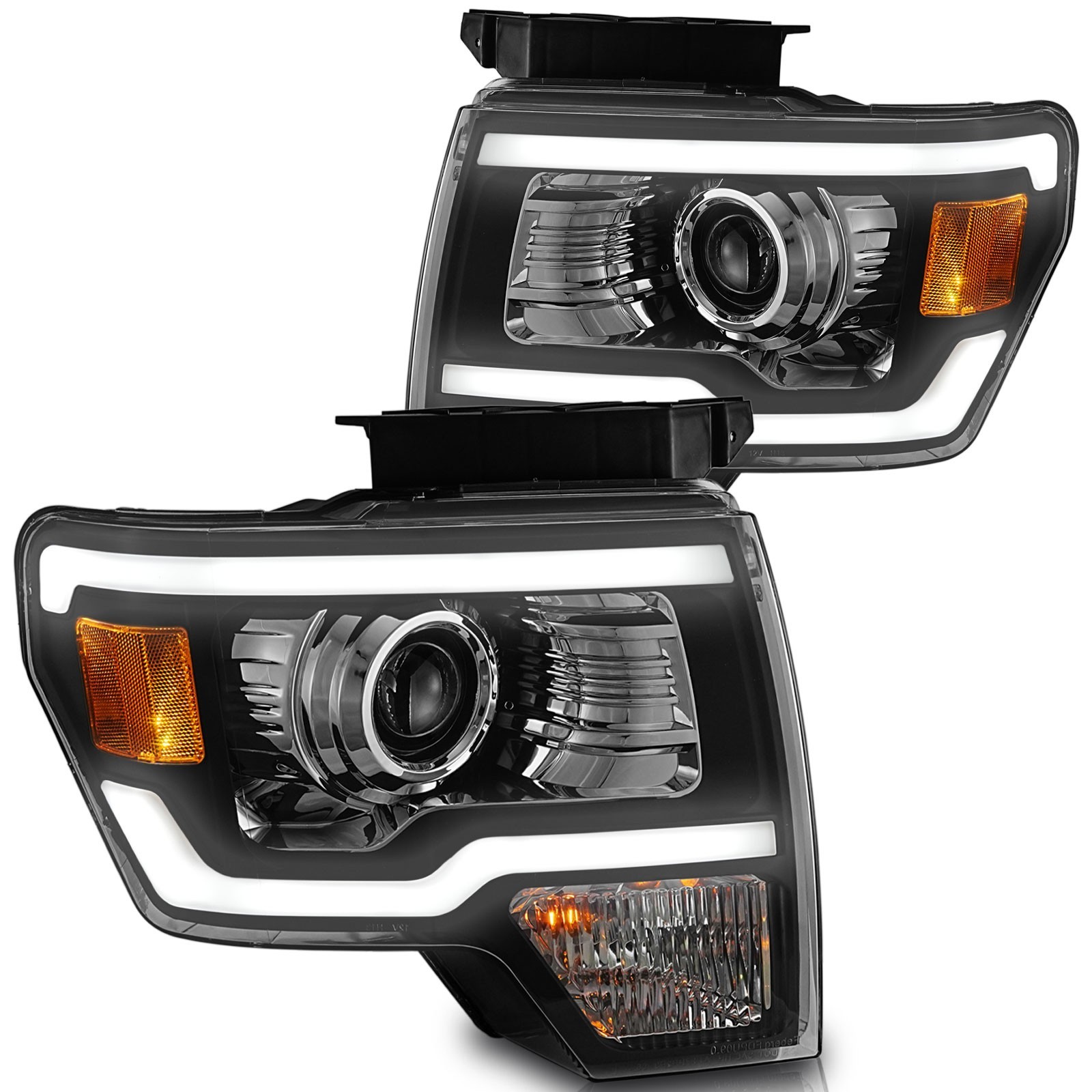 Pair  Headlights For 2009-2014 Ford F150 Raptor LED Tube W/LED Projector LH+RH