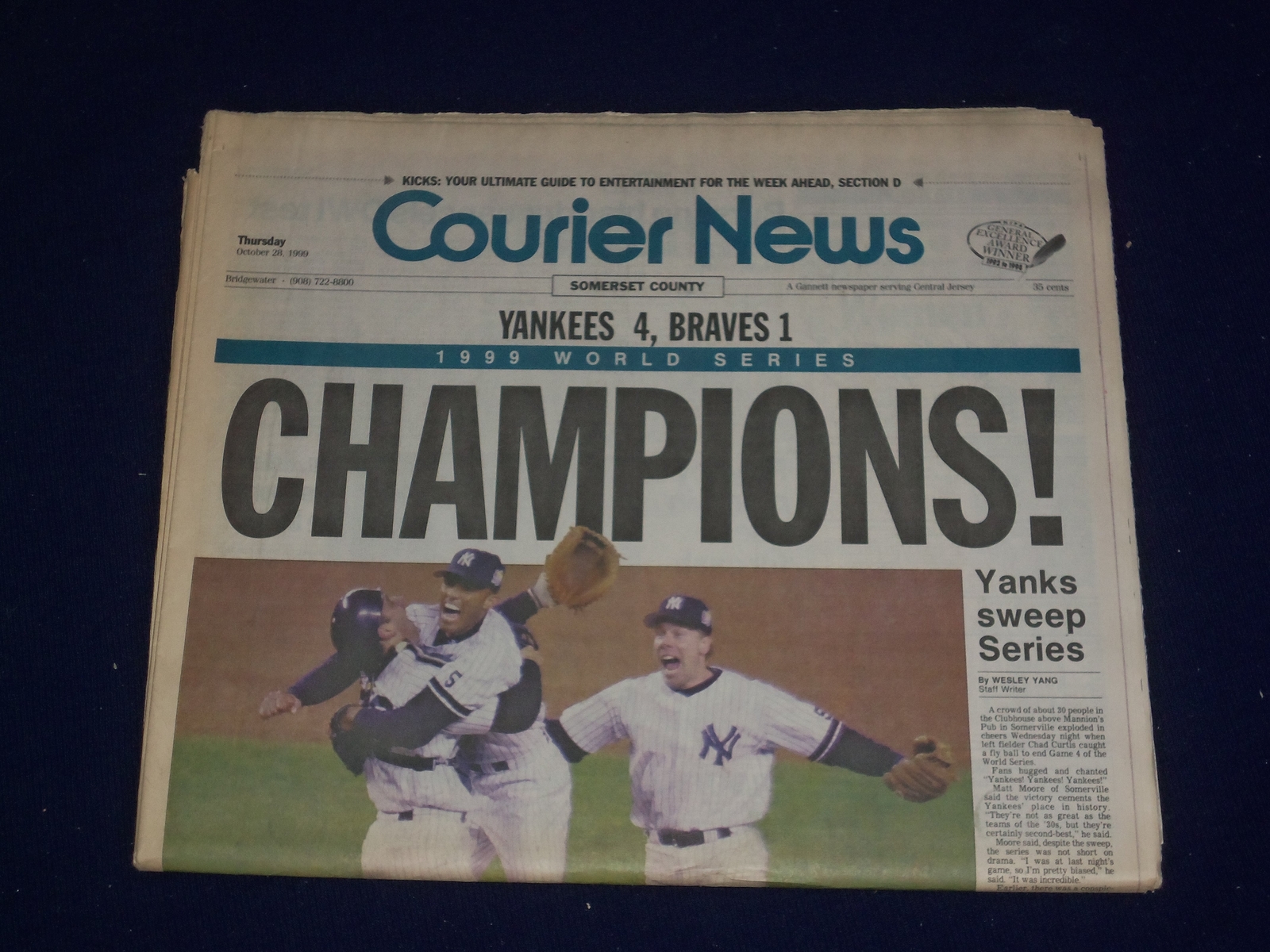1999 OCTOBER 28 THE COURIER-NEWS NEWSPAPER - NY YANKEES WIN WORLD SERIES-NP 3087