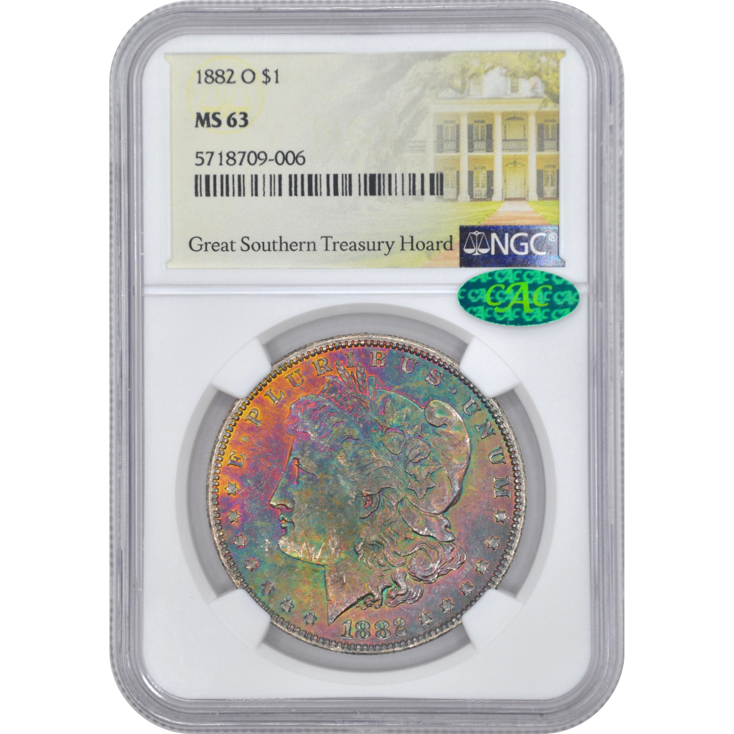 1882-O $1 Morgan Silver Dollar NGC MS63 CAC Southern Treasury - Gorgeous Toning