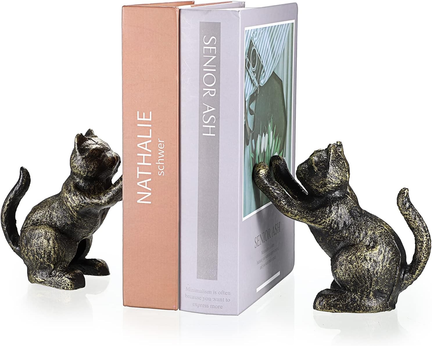 Cast Iron Book Ends Shelf Decor, 2 Pack Cat Decorative Bookends for Shelf Cast Iron Book Ends Shelf Decor, 2 Pack Cat Decorative Bookends for Shelf