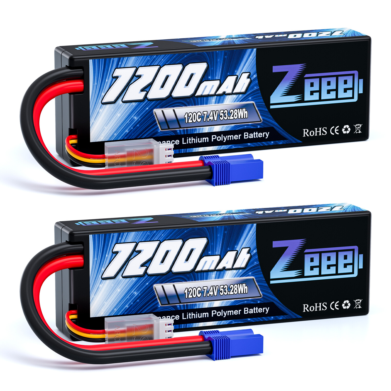 2x Zeee 7.4V 120C 7200mAh 2S Lipo Battery EC5 for RC Car Truck Tank Truggy Buggy