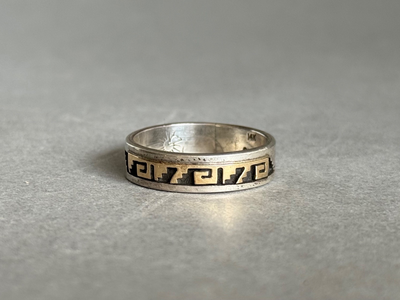 Vintage Navajo Sterling Silver with Solid 14K Gold Overlay Ring Signed Sz 11 1/2 Vintage Navajo Sterling Silver with Solid 14K Gold Overlay Ring Signed Sz 11 1/2