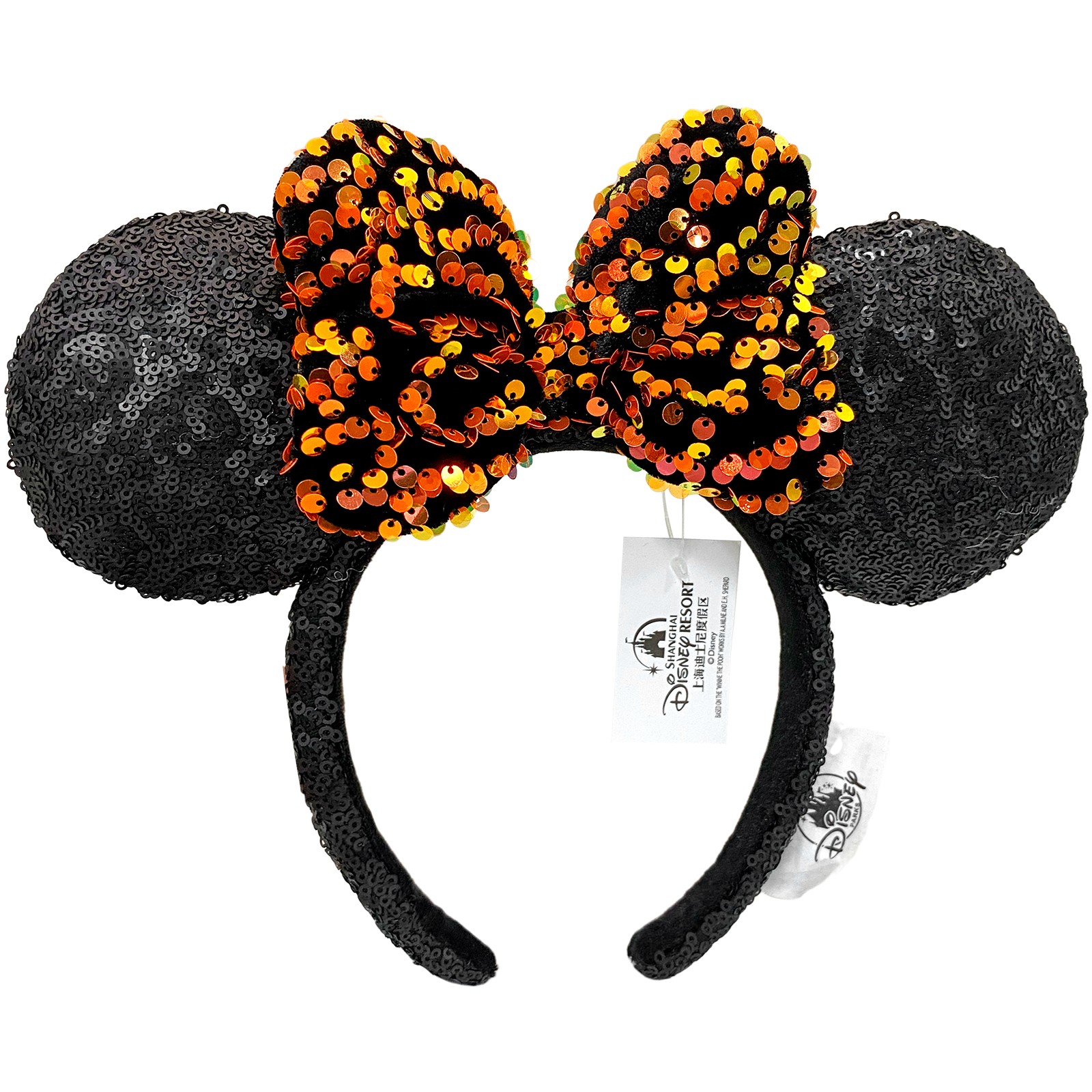 Tokyo Disney-Resort Headband Halloween Minnie Mouse sequin Black Orange Bow Ears
