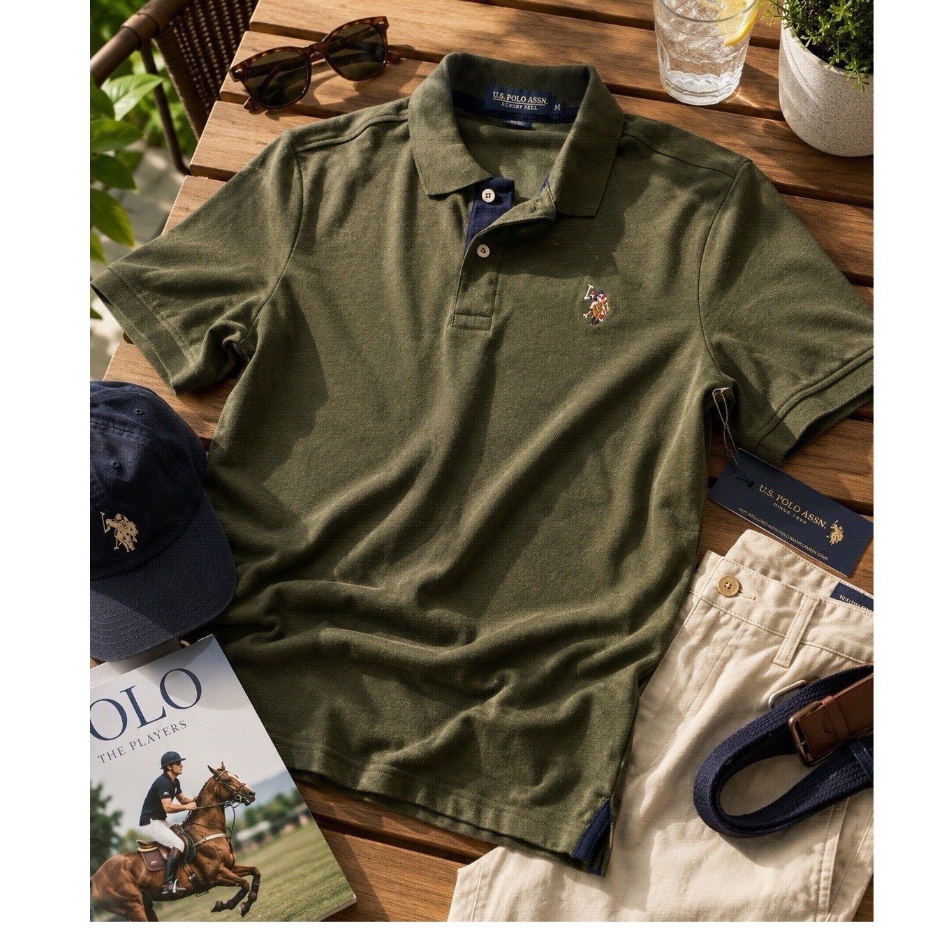 U.S. Polo Assn Olive Green Polo Shirt Men\'s Medium Luxury Feel NWT