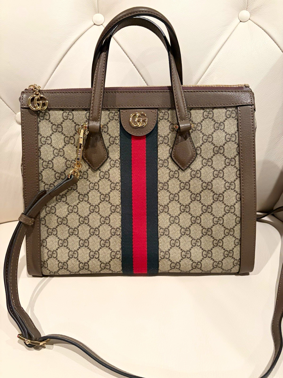 Gucci Ophidia GG Web Stripe Medium Top Handle Satchel Zip w/ Detachable Strap Gucci Ophidia GG Web Stripe Medium Top Handle Satchel Zip w/ Detachable Strap