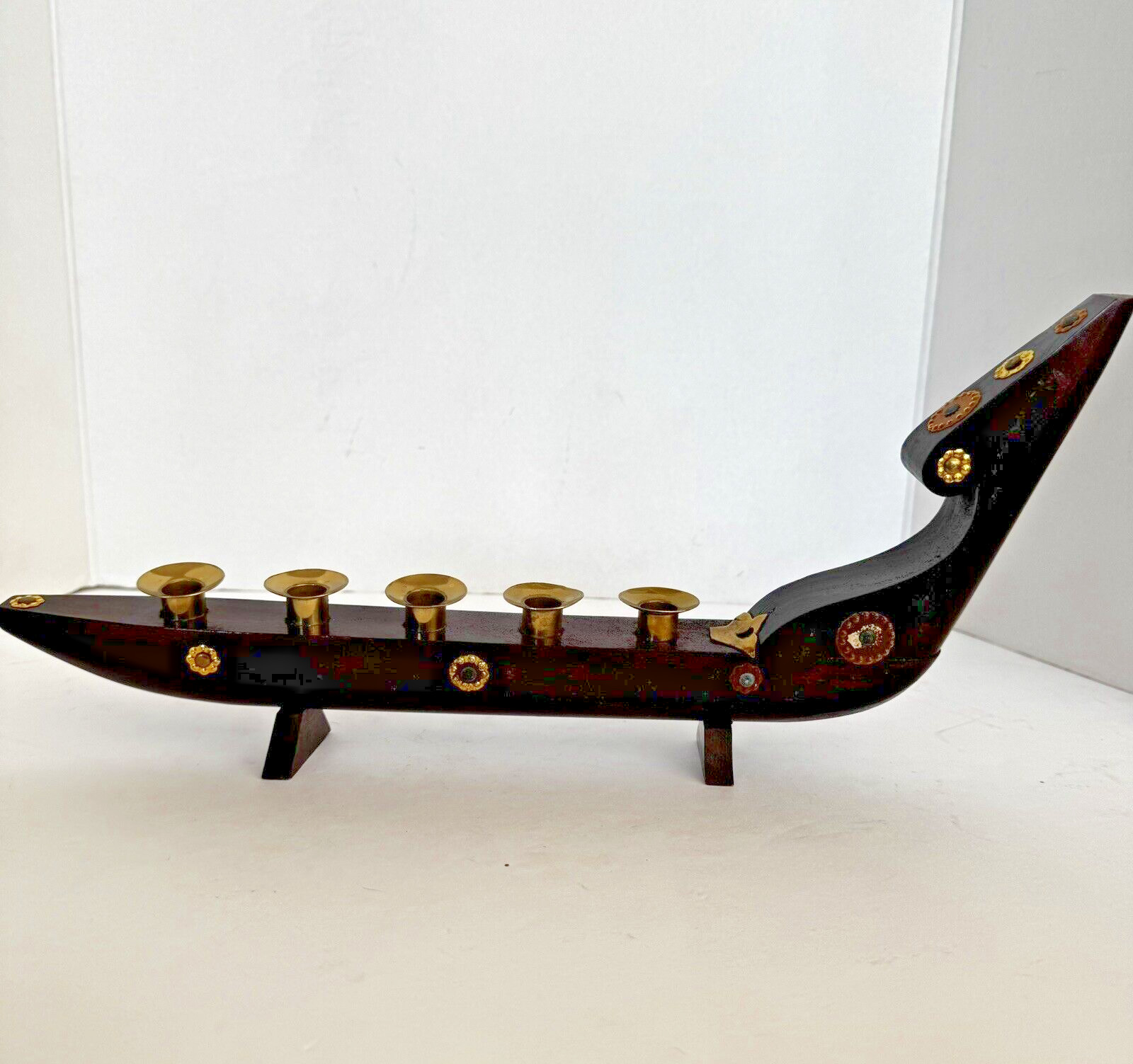 MCM Danish Modern Viking Ship Wooden Candle Holder Scandinavian Decor 15