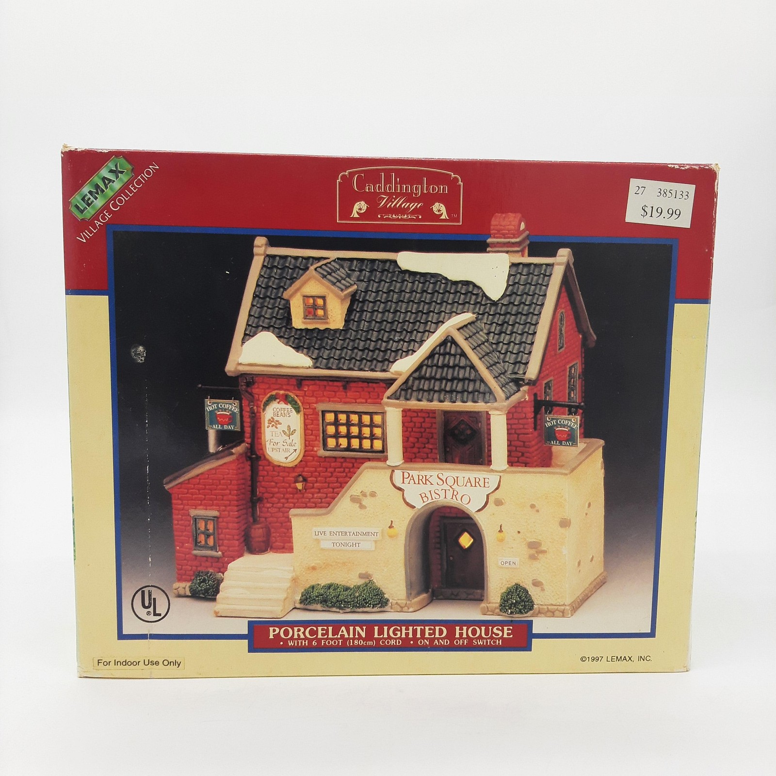 Lemax Caddington Village Park Square Bistro Red Lighted House 1997 Box Xmas