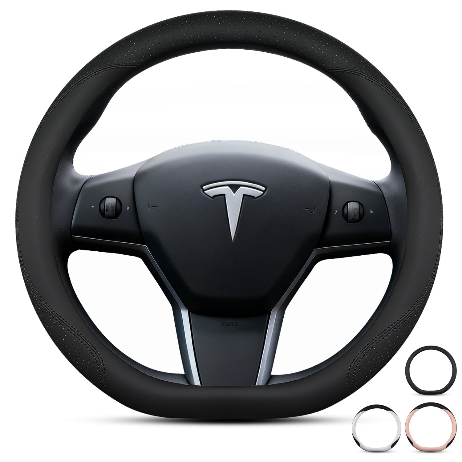 OHHMNKK Steering Wheel Cover for Tesla 3 /Y 2017-2026, D-shaped, Black 