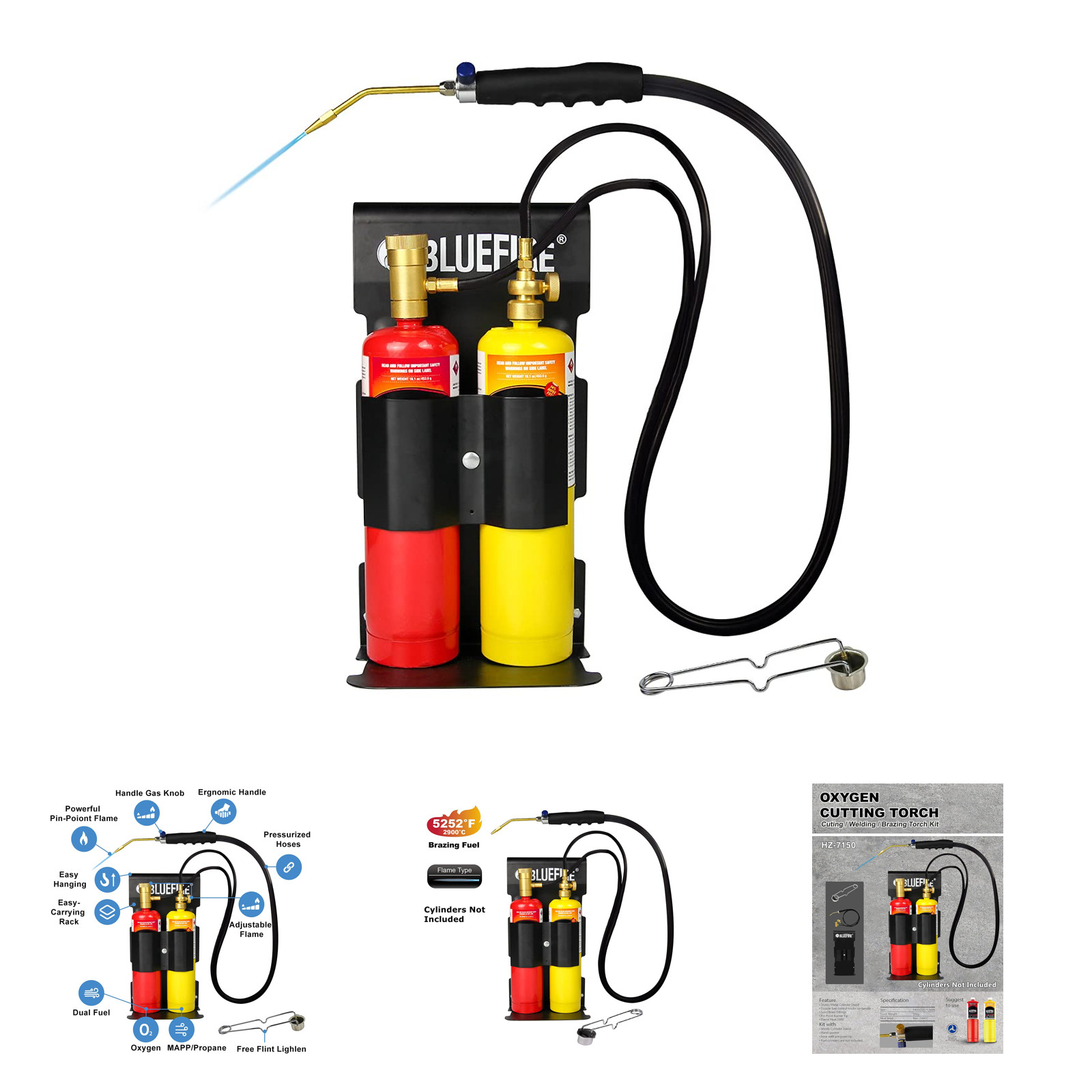 Oxypropane Welding Torch Kit with Flint Lighter and Cylinder Rack for Brazing