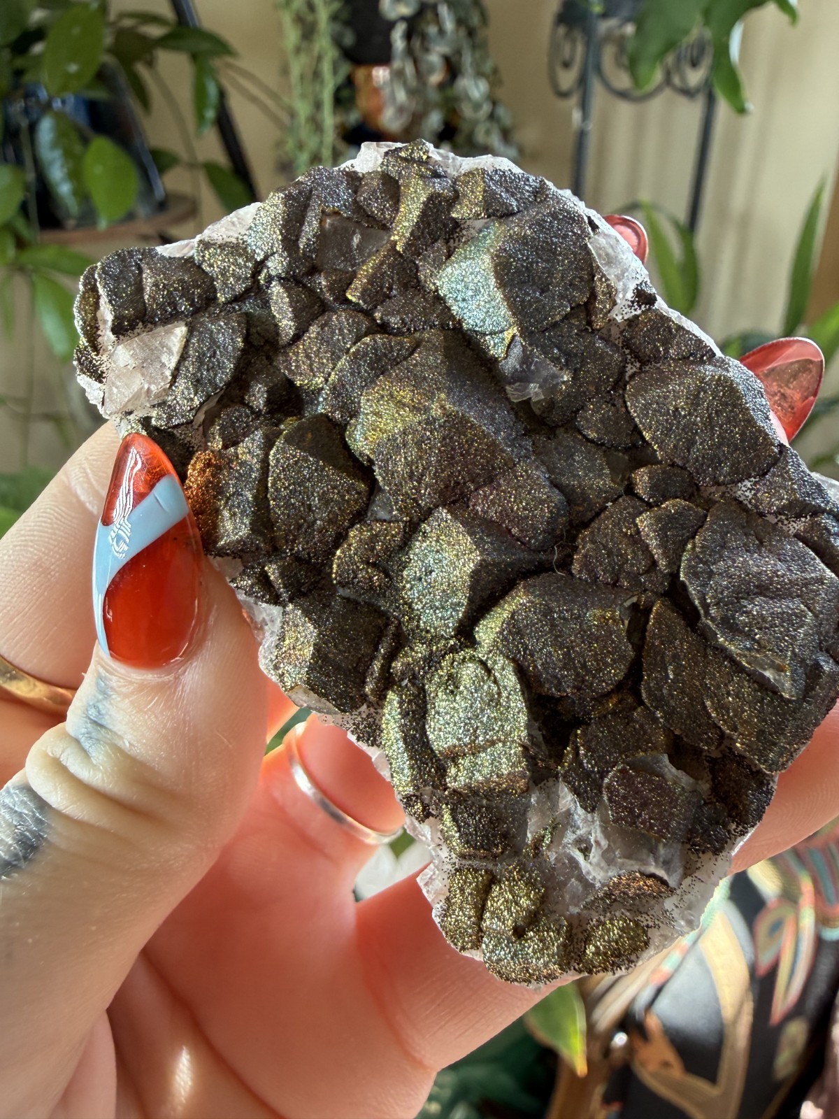 Calcite Crystal Cluster w/Rainbow Chalcopyrite – Hubei Province, China - .185lbs